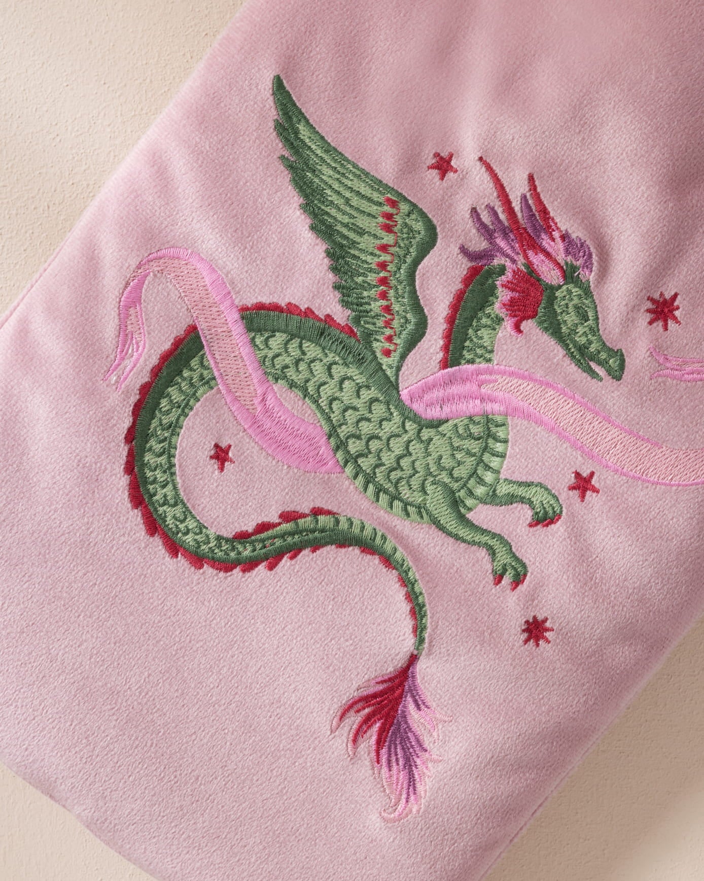 Velvet Embroidered Mythical Dragon Print Hot Water Bottle