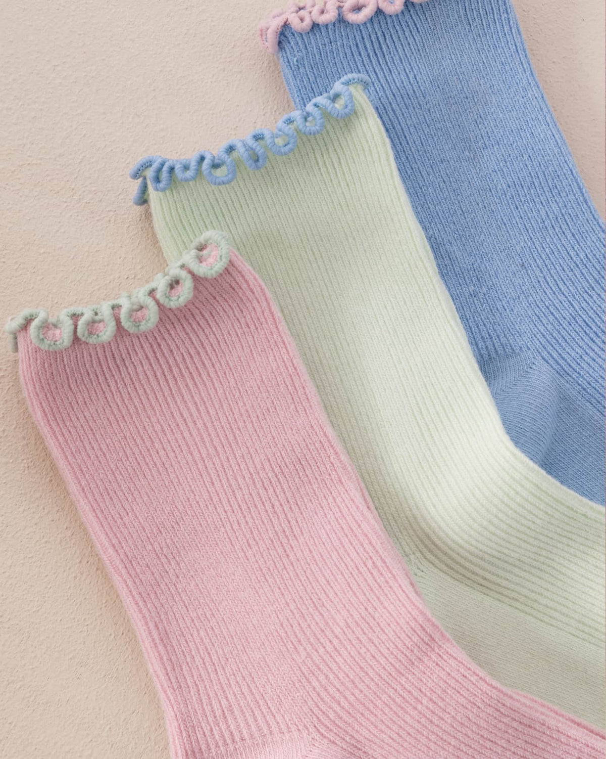 Cotton Three Pack Socks - Pink, Green & Blue