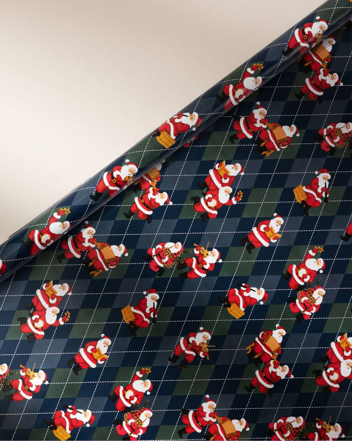 Argyle Musical Santa Print Wrapping Paper