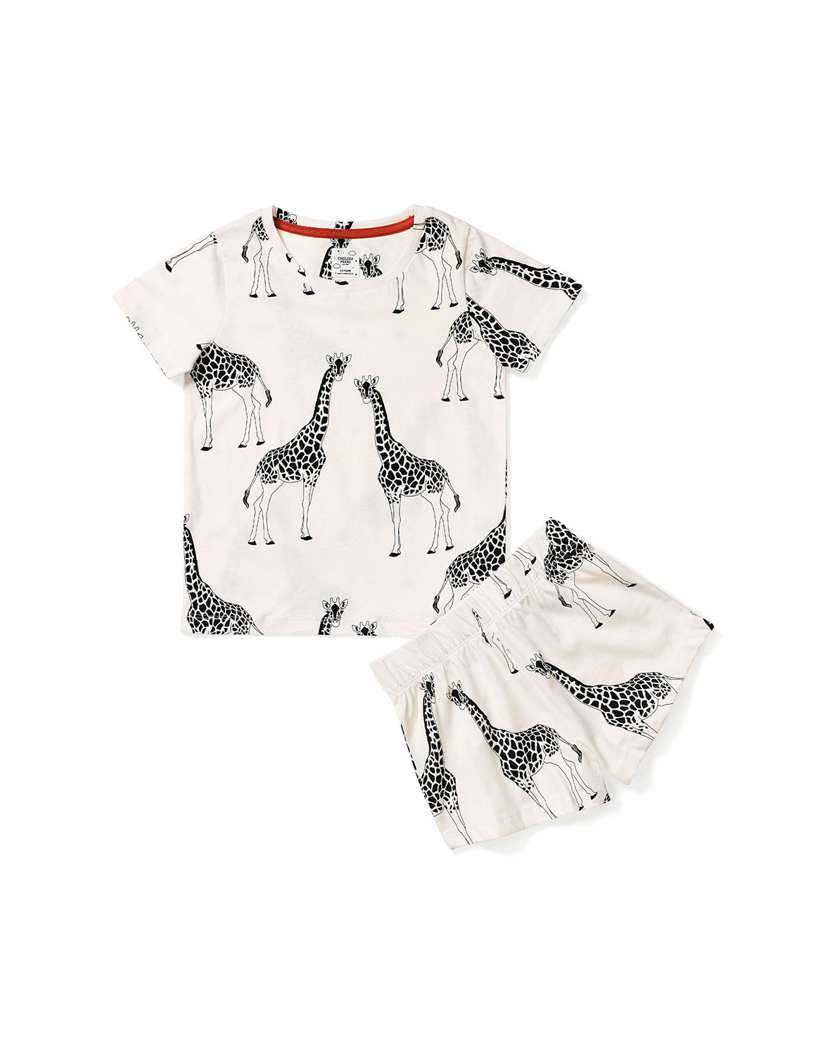 Kids Organic Cotton Giraffe Print Short Pyjama Set - Cream