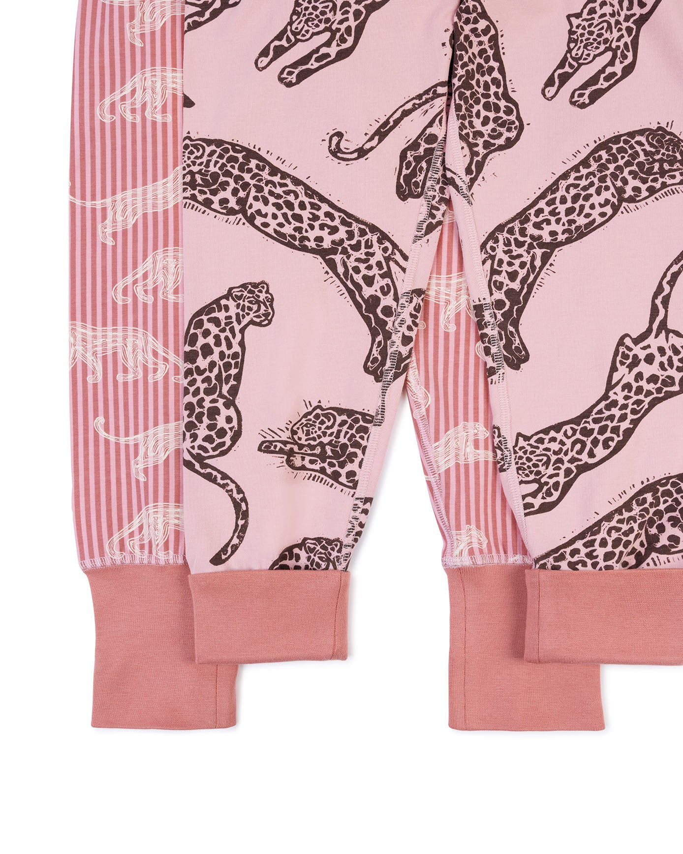 Kids Two Pack Organic Cotton Lino Cut Leopard Print - Pink / Linear Leopard Stripe Print Long Pyjama Set