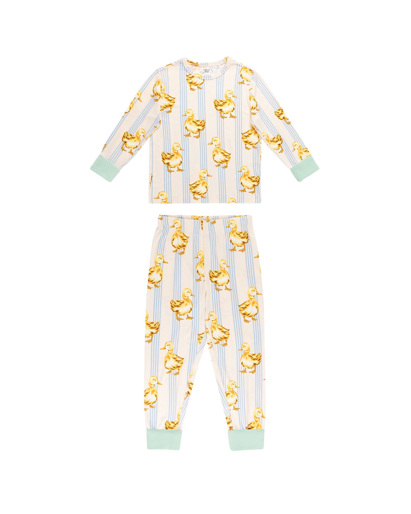 Fluffy Ducklings Stripe Print Long Pyjama Set