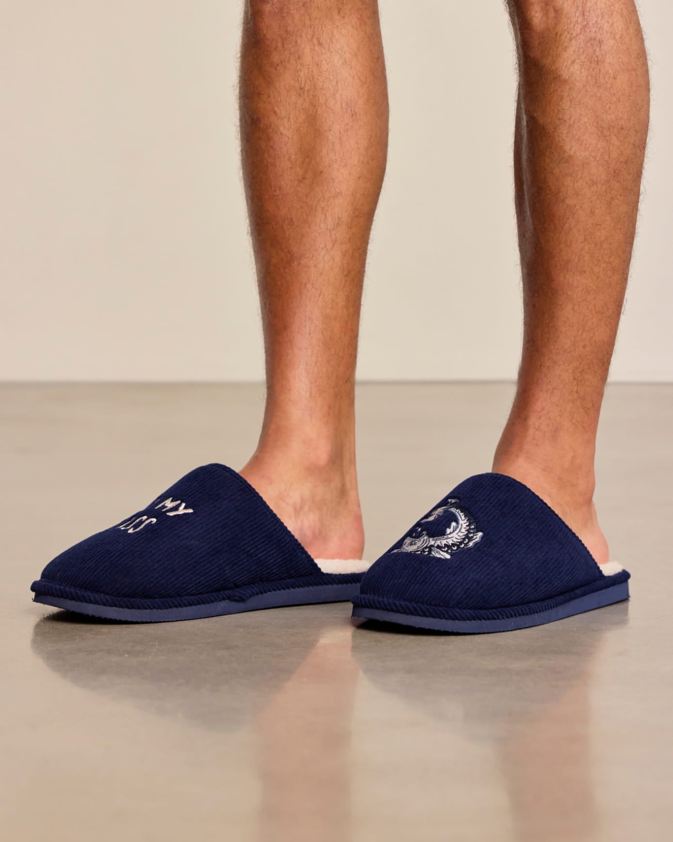 Mens Corduroy Embroidered Kiss My Bass Slippers