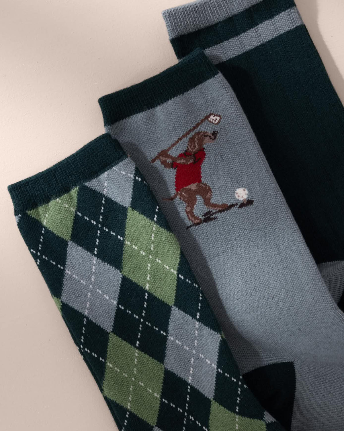 Mens Organic Cotton Embroidered Argyle Golf Dogs Socks 3 Pack