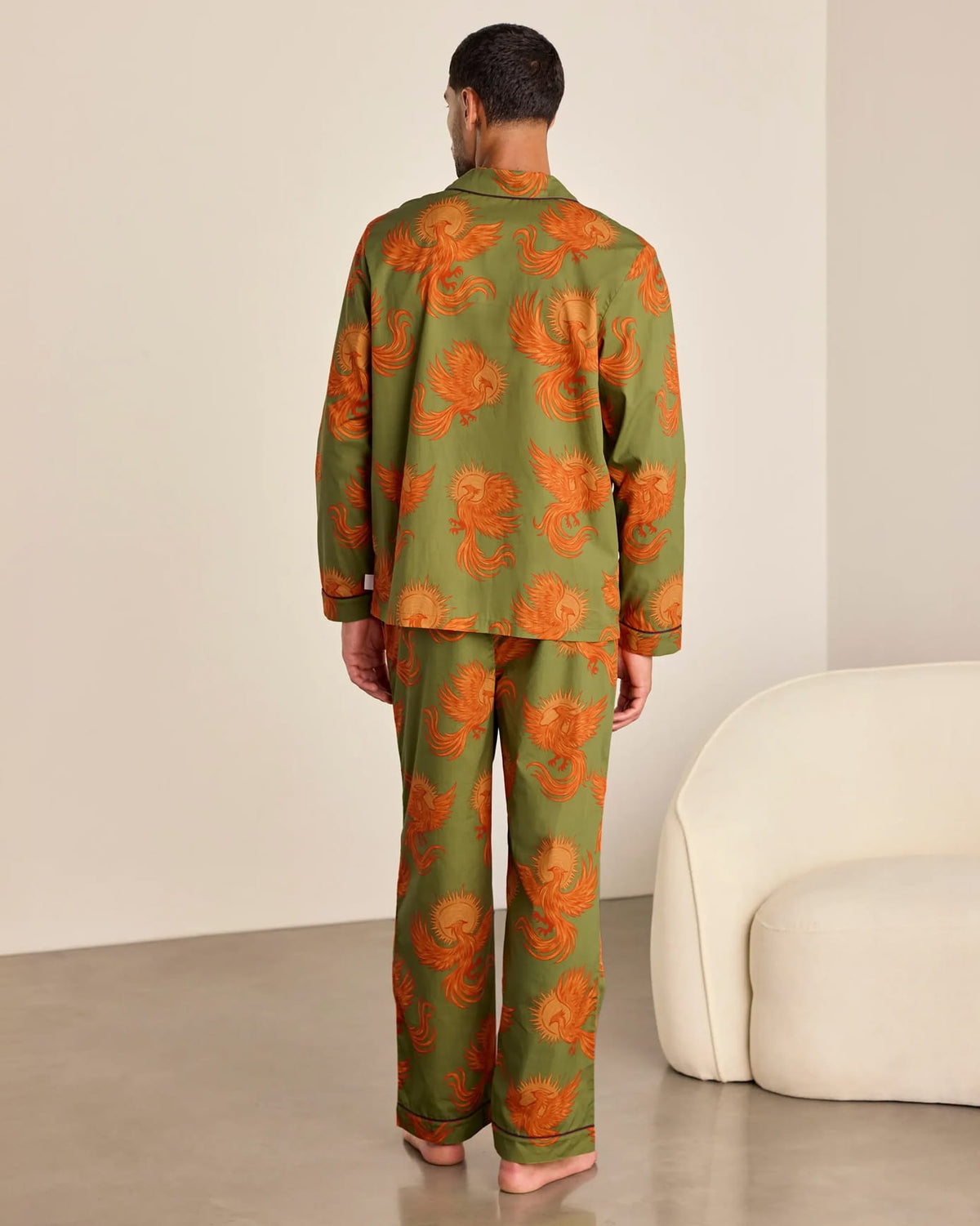 Organic Cotton Solar Phoenix Print Long Pyjama Set - Khaki