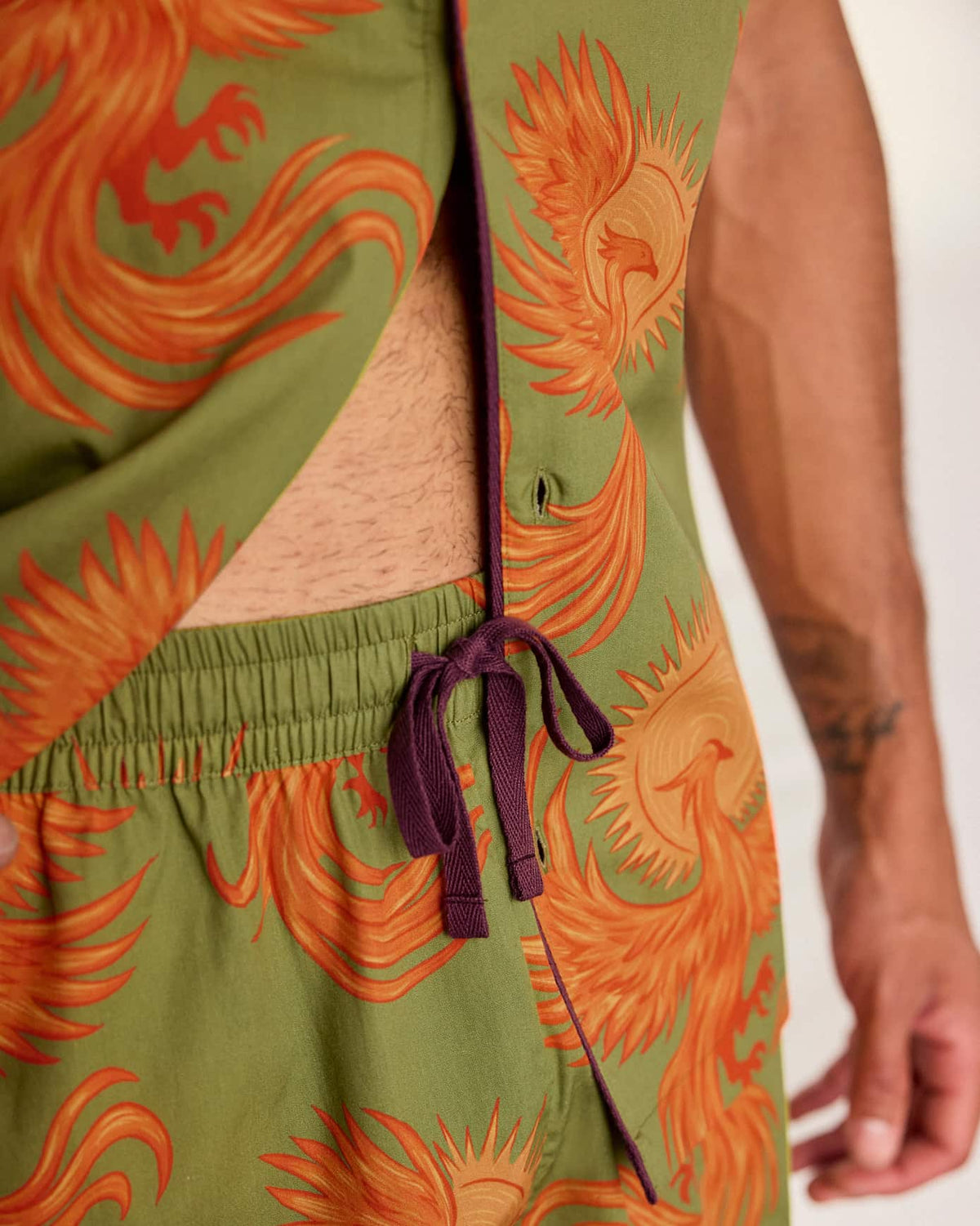 Organic Cotton Solar Phoenix Print Short Pyjama Set - Khaki