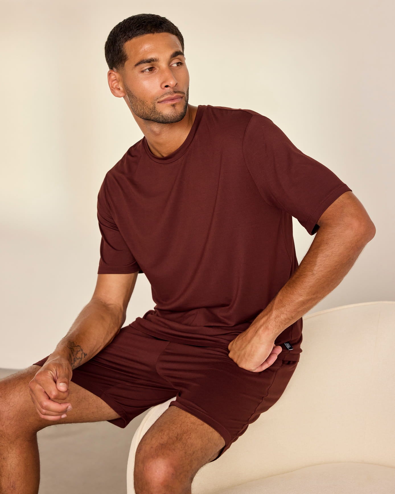 TENCEL™ Modal Crew Neck Short Pyjama Set - Burgundy