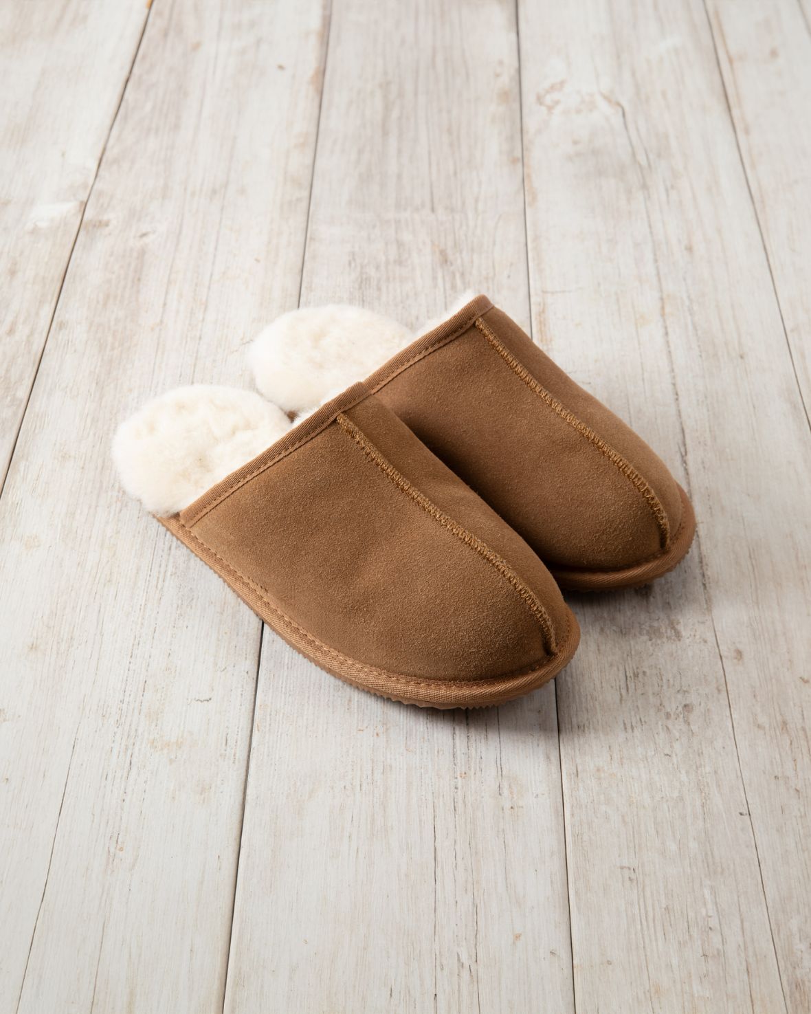 Mens Suede Sheepskin Mule Slippers - Tan â Chelsea Peers