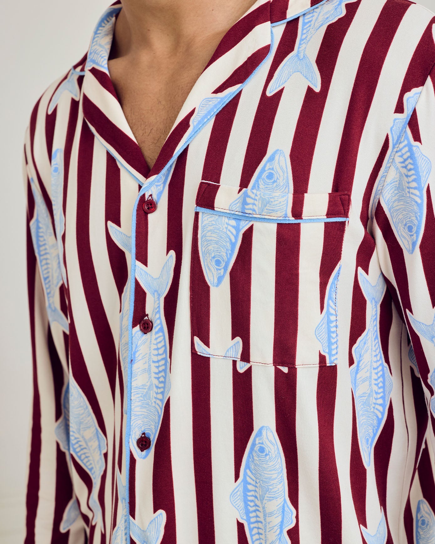 Gone Fishing Stripe Print Long Pyjama Set