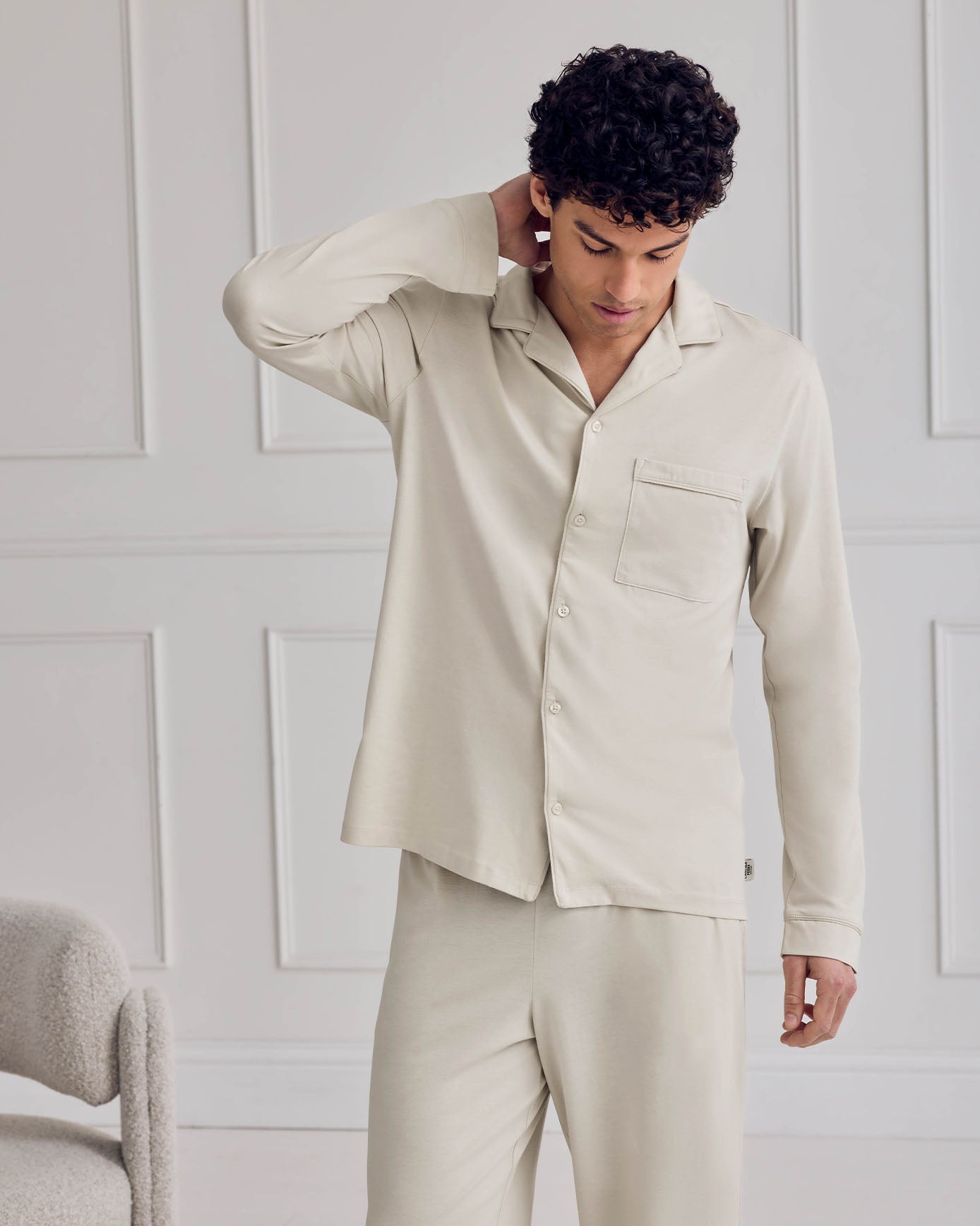 Cotton Button Up Long Pyjama Set - Natural