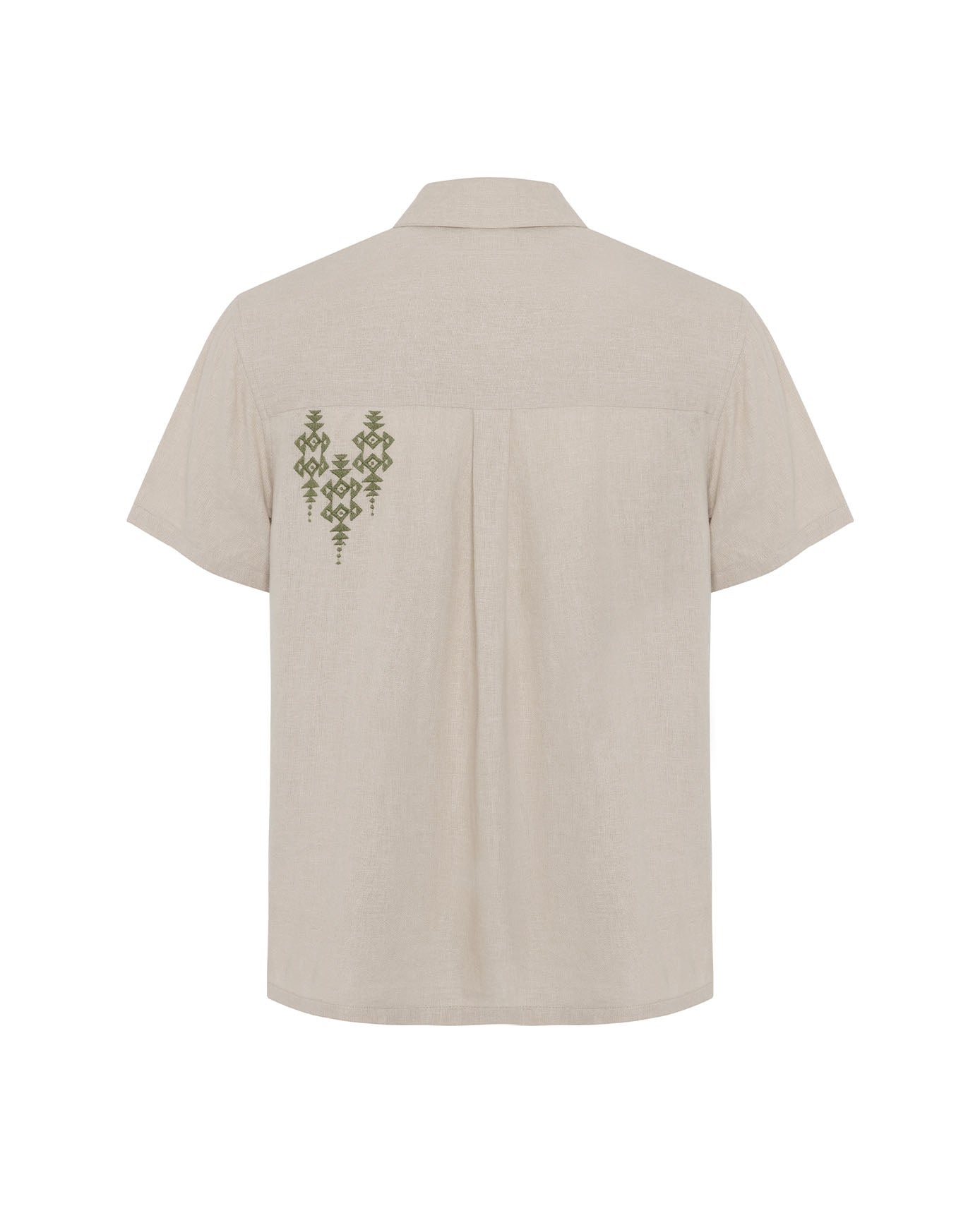 Embroidered Linen-Blend Geometric Print Short Sleeve Shirt