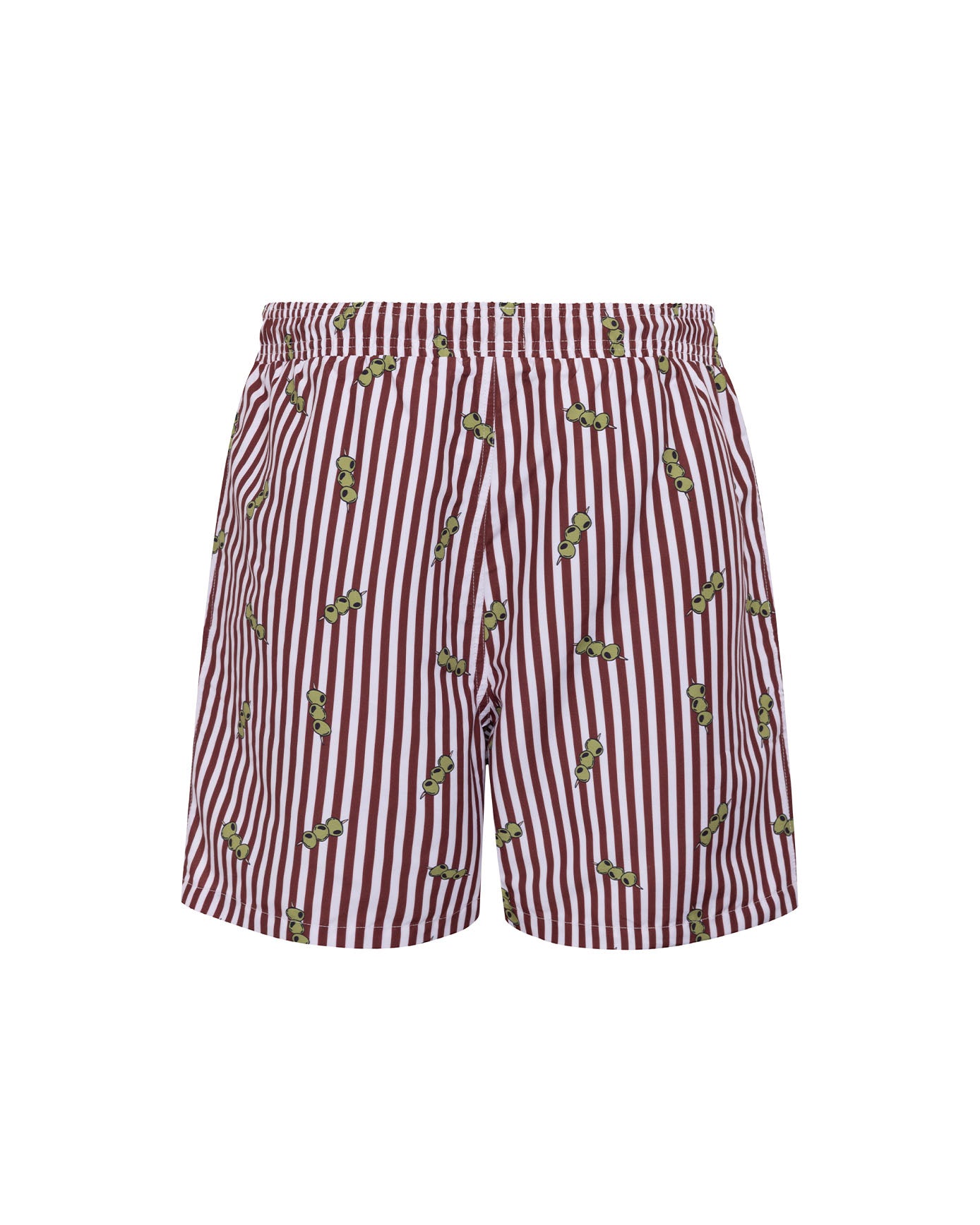 Olive Stripe Print Swim Shorts