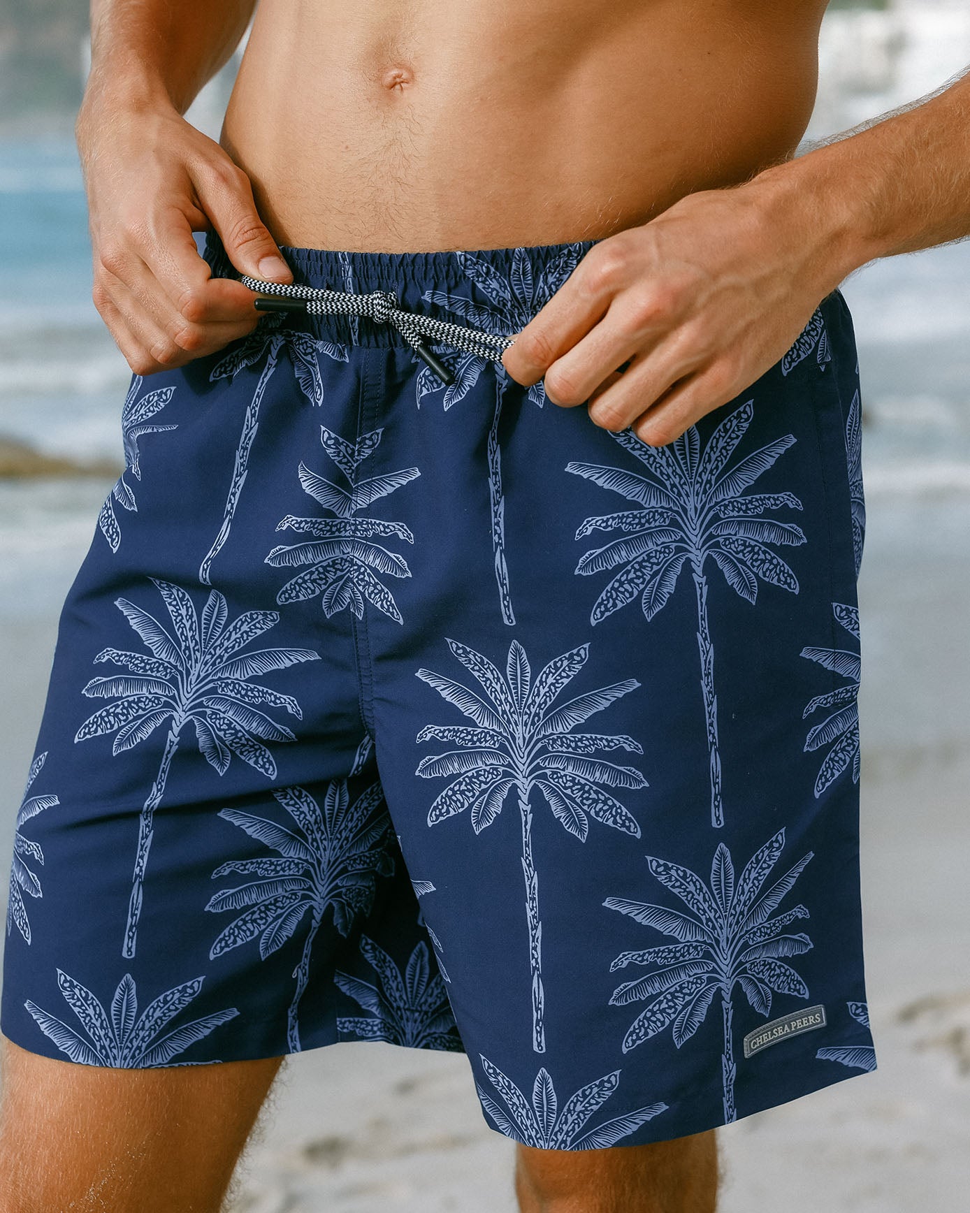 Palm Tree Print Swim Shorts - Navy
