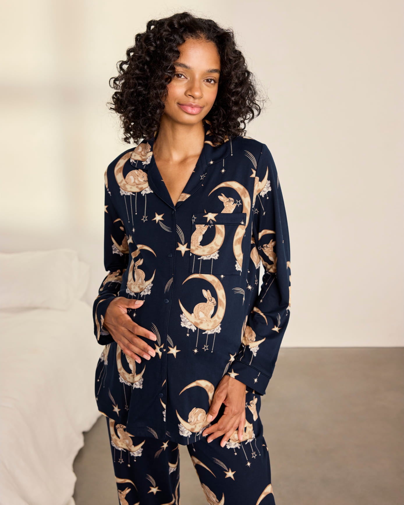 Maternity Lunar Bunny Print Long Pyjama Set
