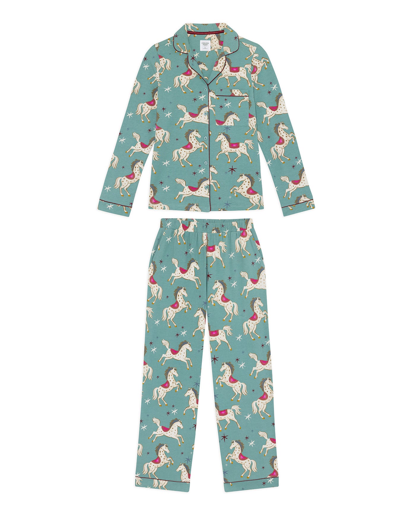 Tall Organic Cotton Carousel Horse Print Long Pyjama Set