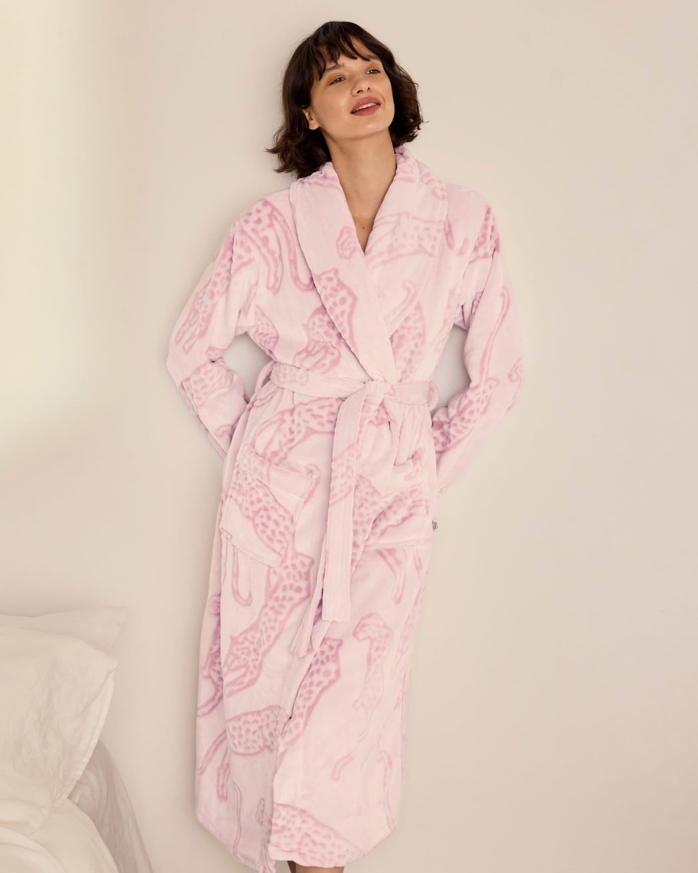 Fleece Burnout Lino Cut Leopard Print Long Dressing Gown