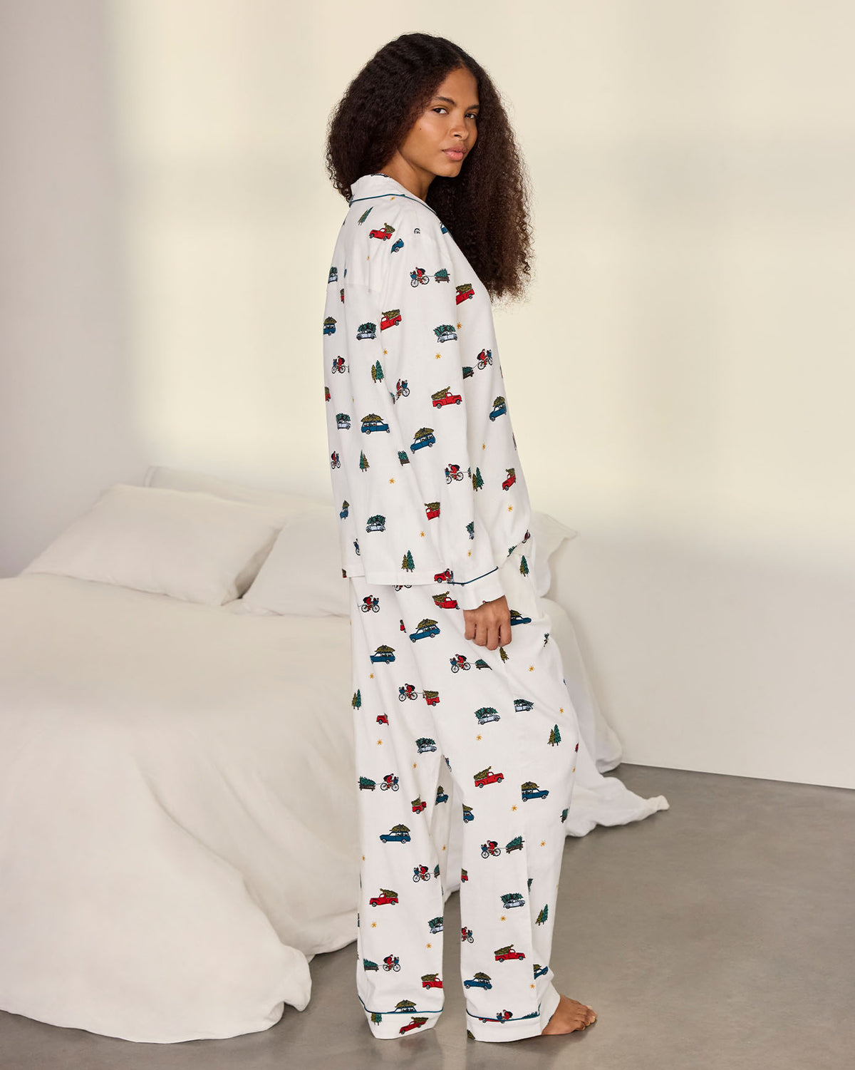 Organic Cotton Christmas Tree Car Print Long Pyjama Set