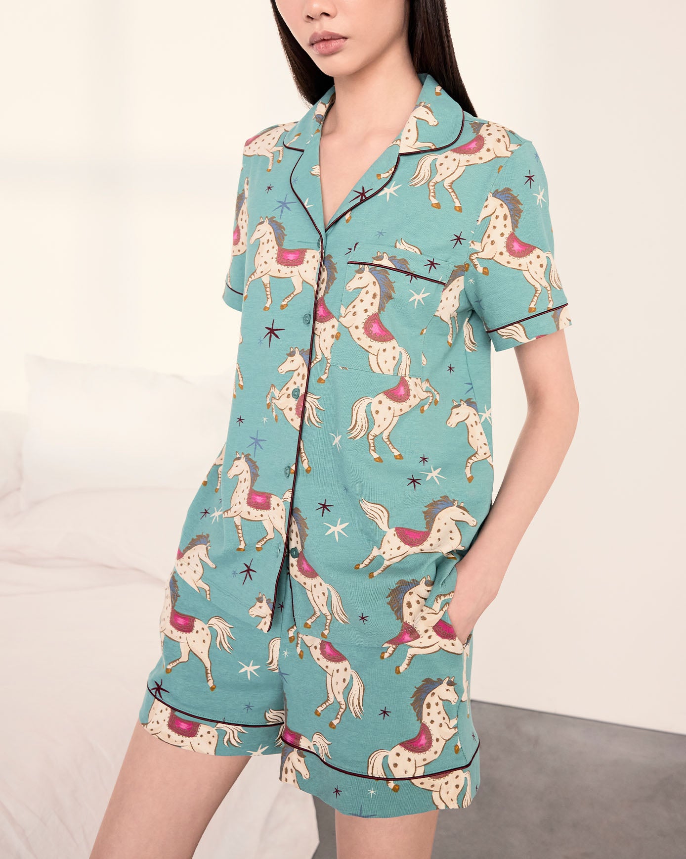 Organic Cotton Carousel Horse Print Short Pyjama Set