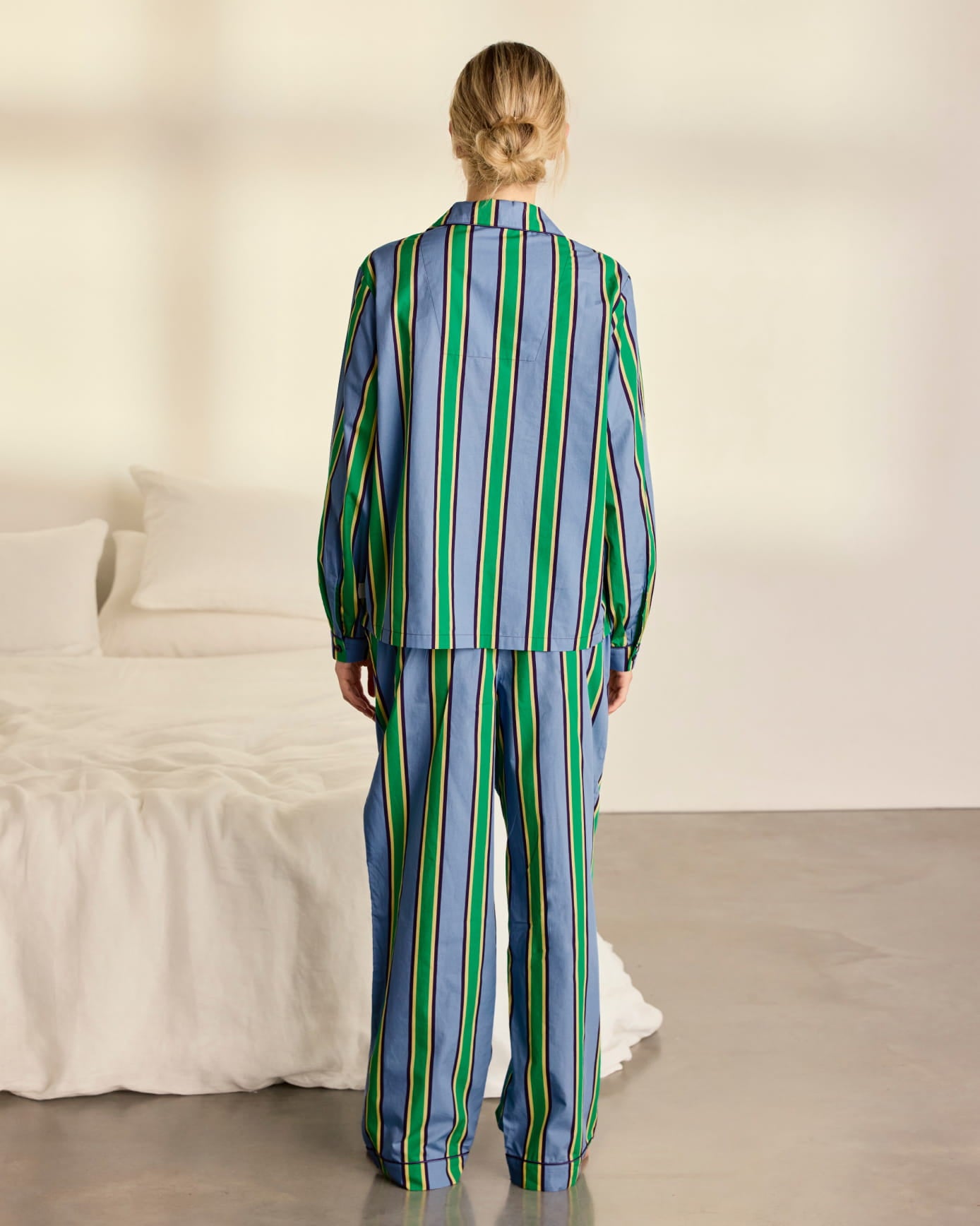 Tall Organic Cotton Jewel Stripe Button Up Long Pyjama Set