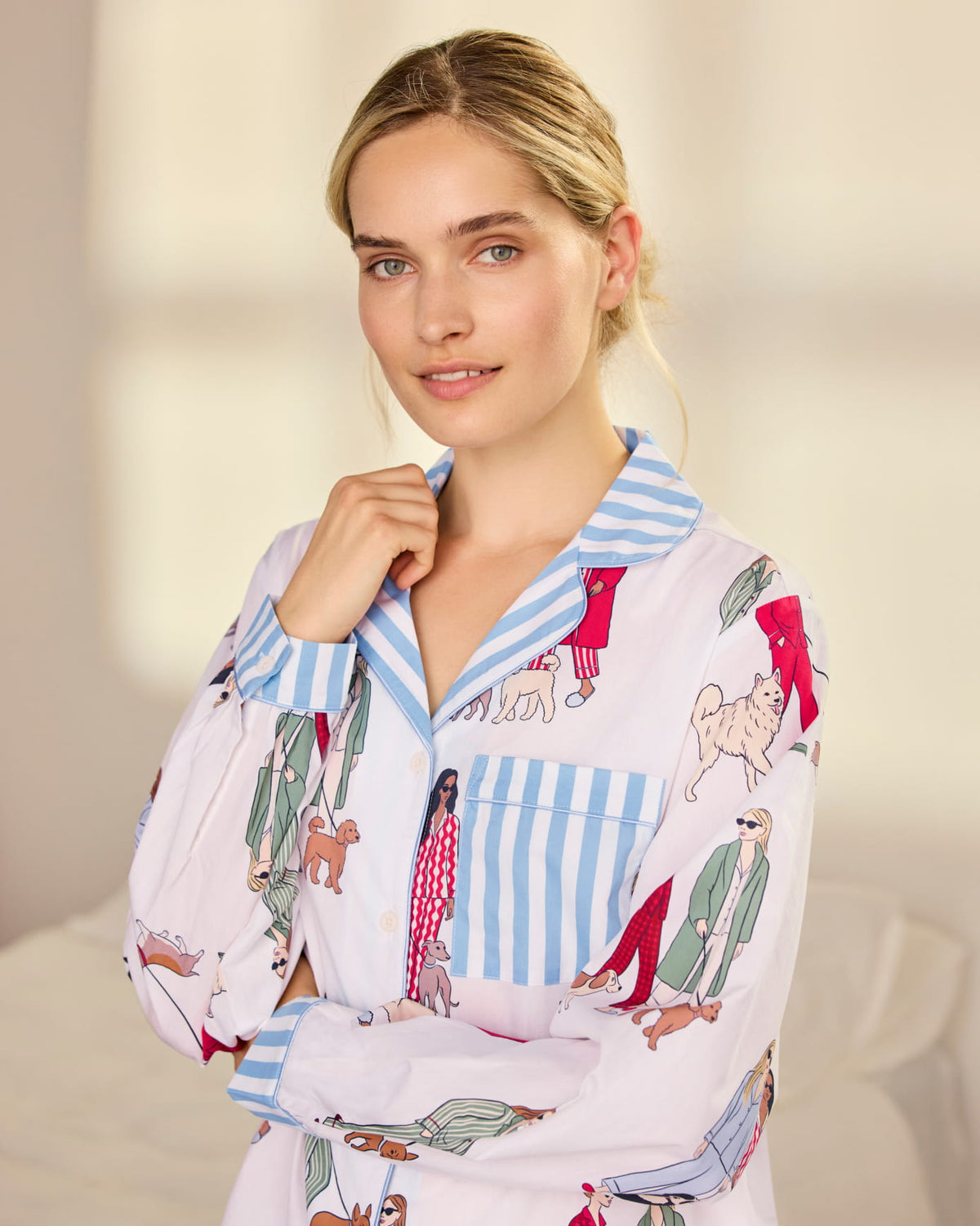 Organic Cotton Dog Walking Print Short Pyjama Set