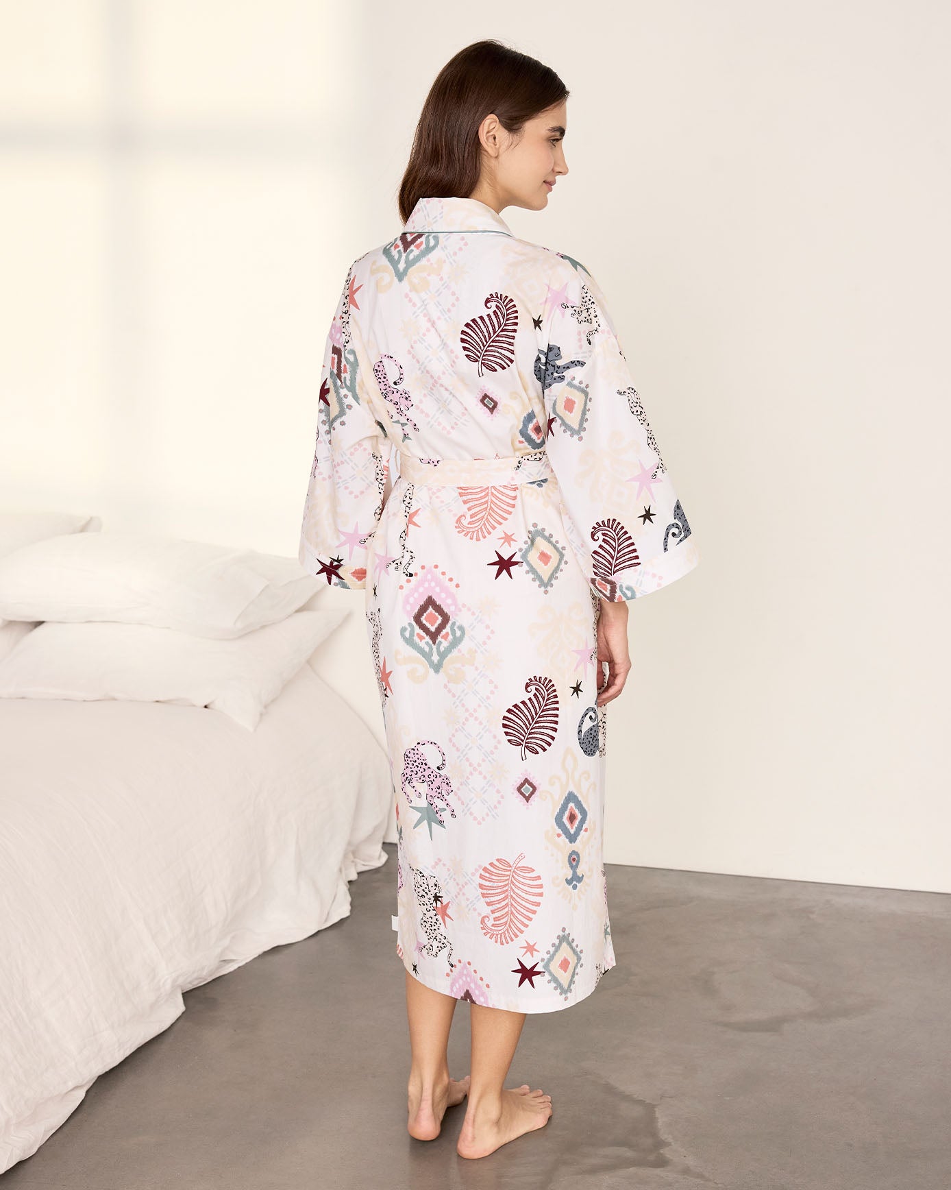 Organic Cotton Bohemian Leopard Print Kimono Dressing Gown