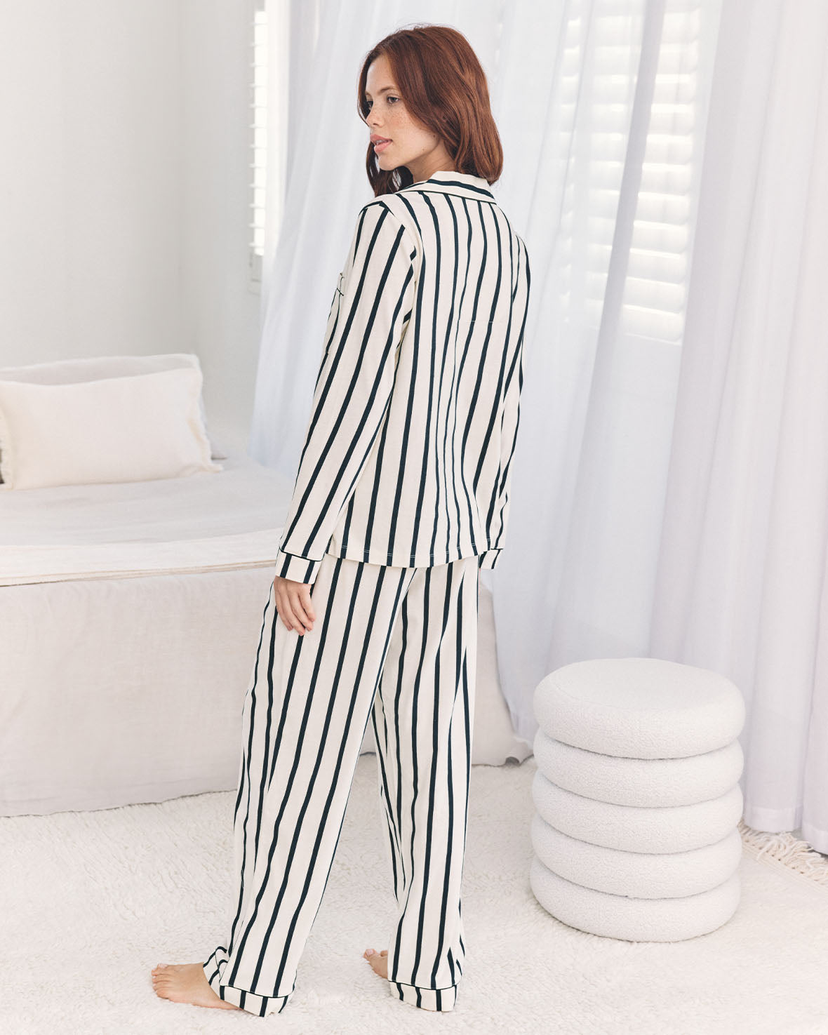 Organic Cotton Stripe Long Pyjama Set - Navy