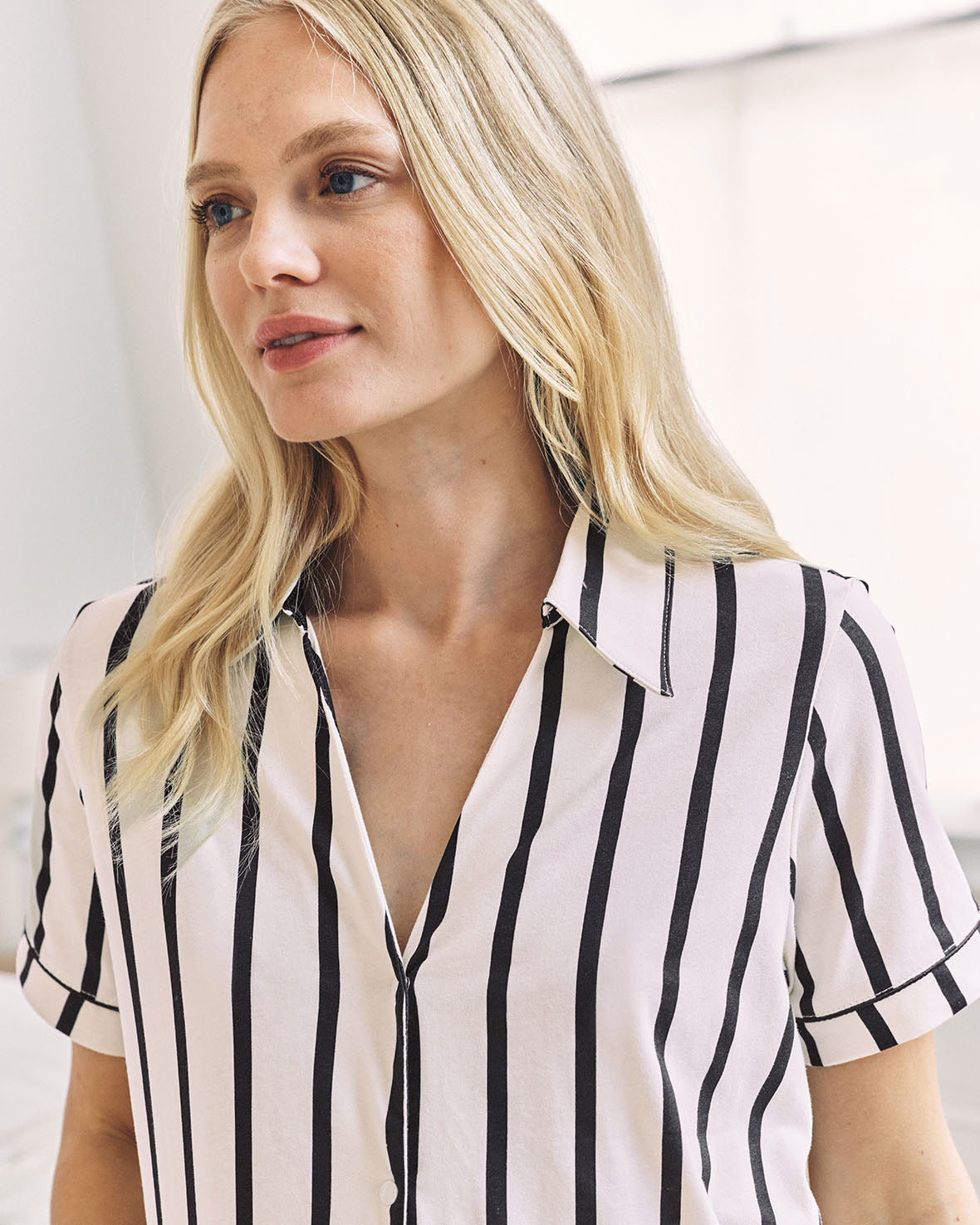 Maternity Organic Cotton Stripe Short Pyjama Set - Navy