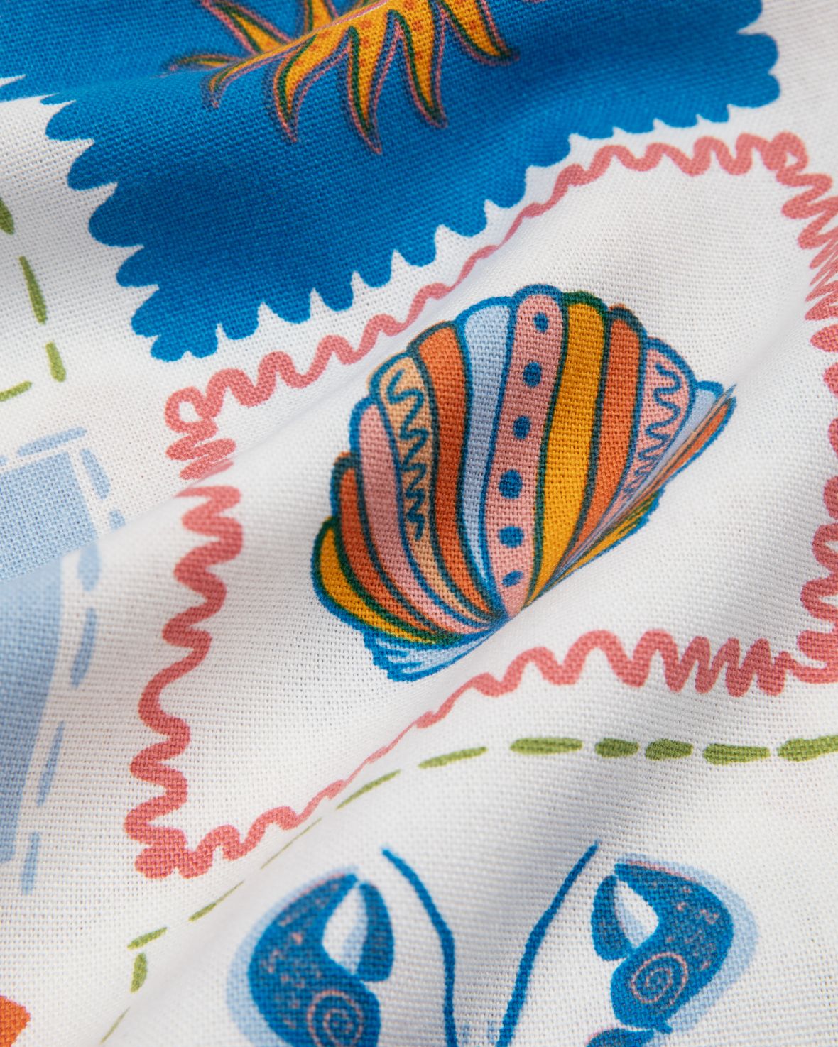 Linen-Blend Patchwork Beach Print Puff Sleeve Mini Dress