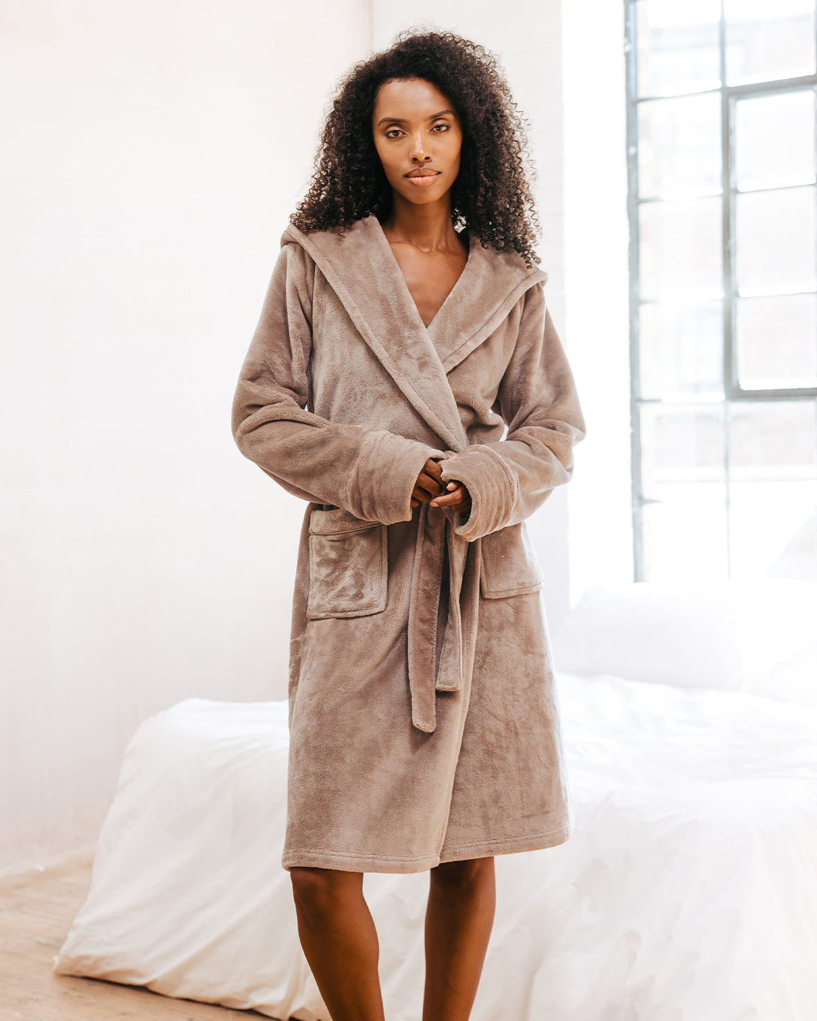 dressing gown Women's Towelling Bathrobe made from a fleece fabric with a set Thom Sweeney - Charcoal Brushed