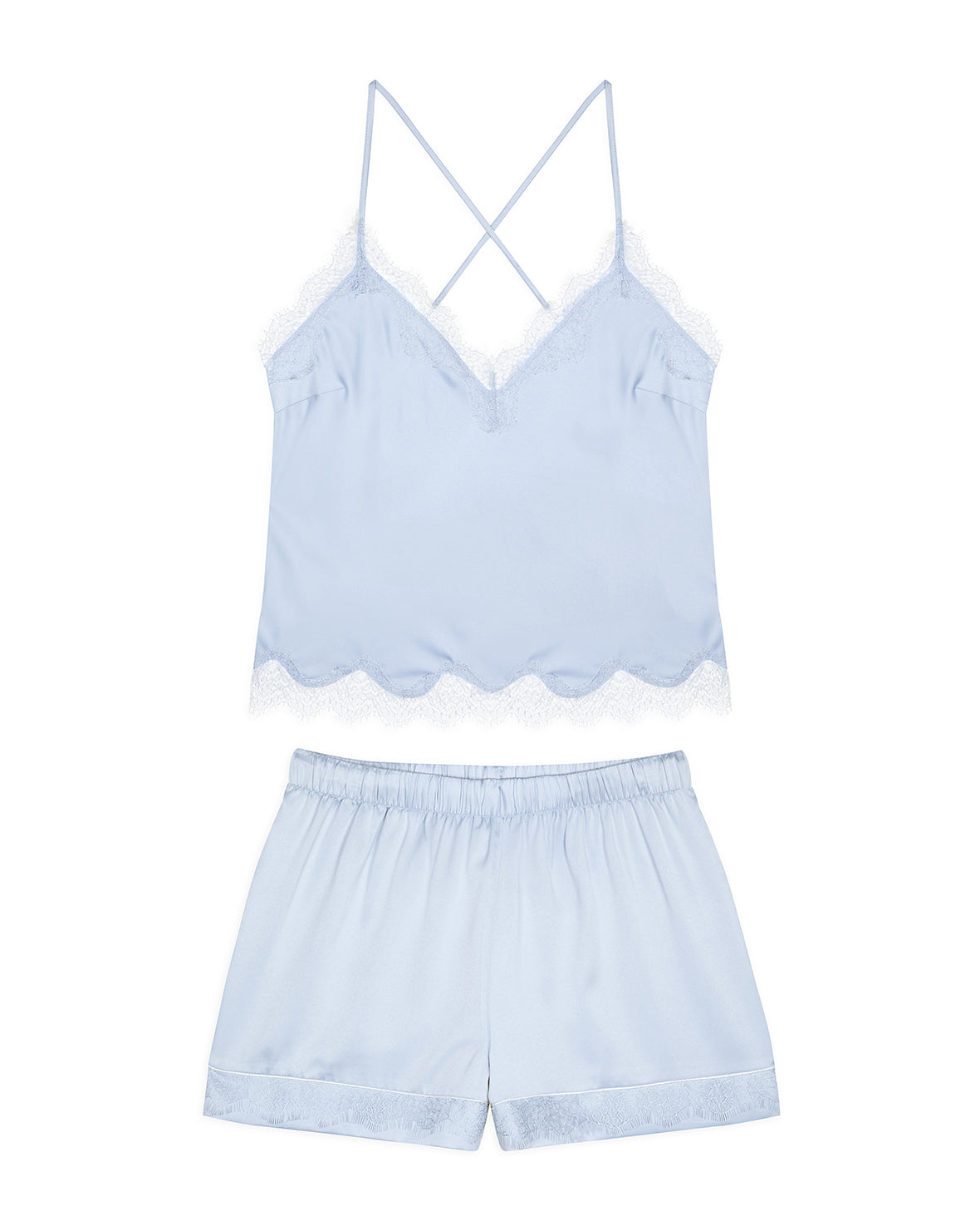 Satin Lace Trim Cami Short Pyjama Set Cornflower Blue – Chelsea
