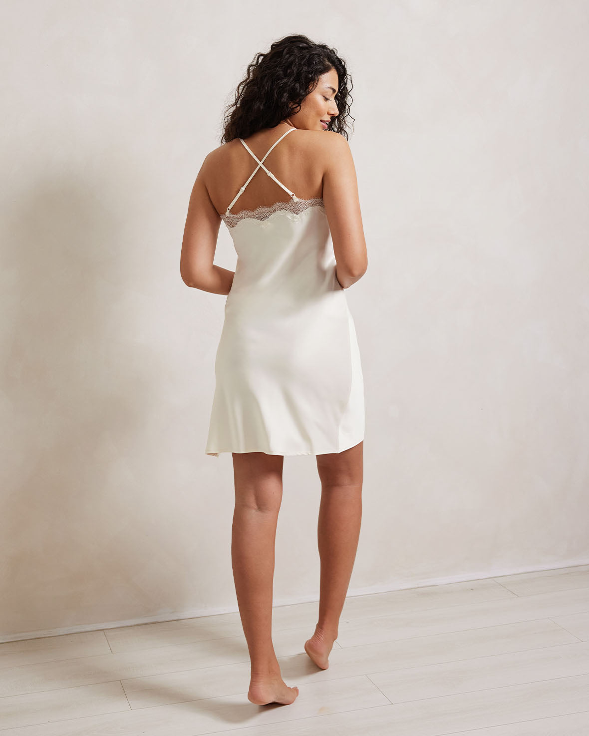 Satin Lace Trim Slip Nightdress - Ivory