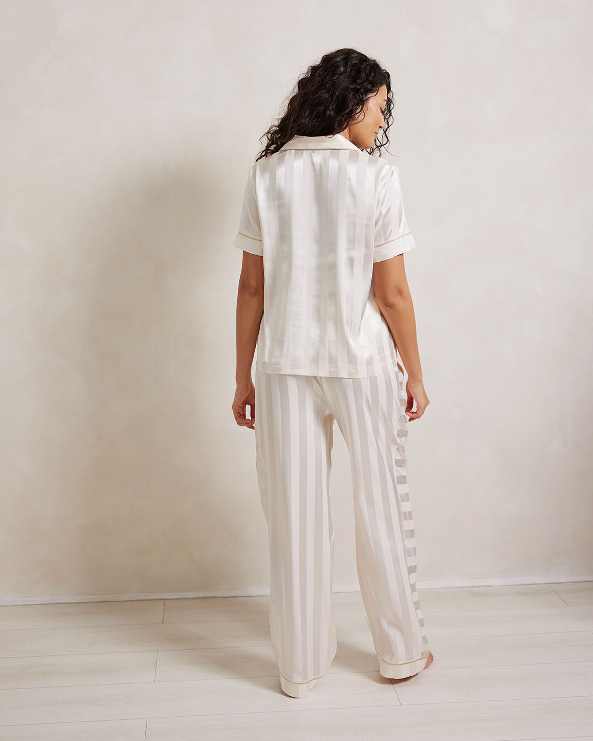 Satin Jacquard Stripe Long Pyjama Set