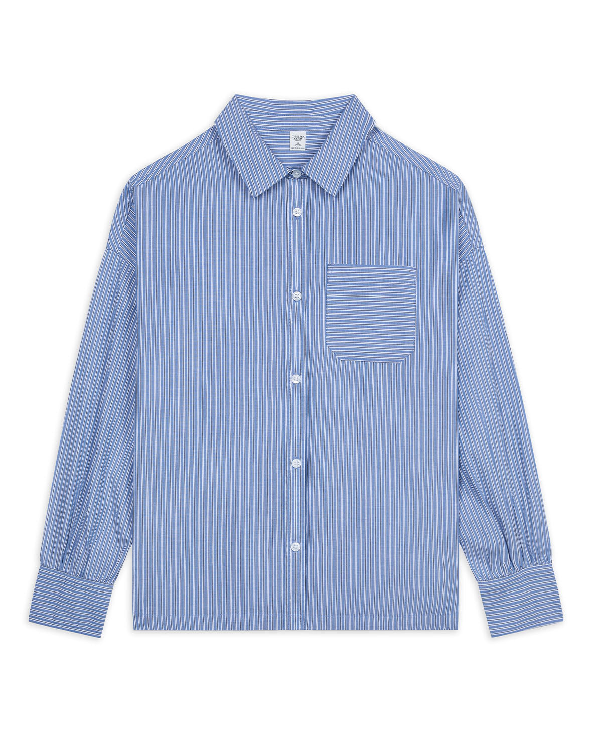 Cotton Poplin Stripe Boyfriend Shirt - Blue