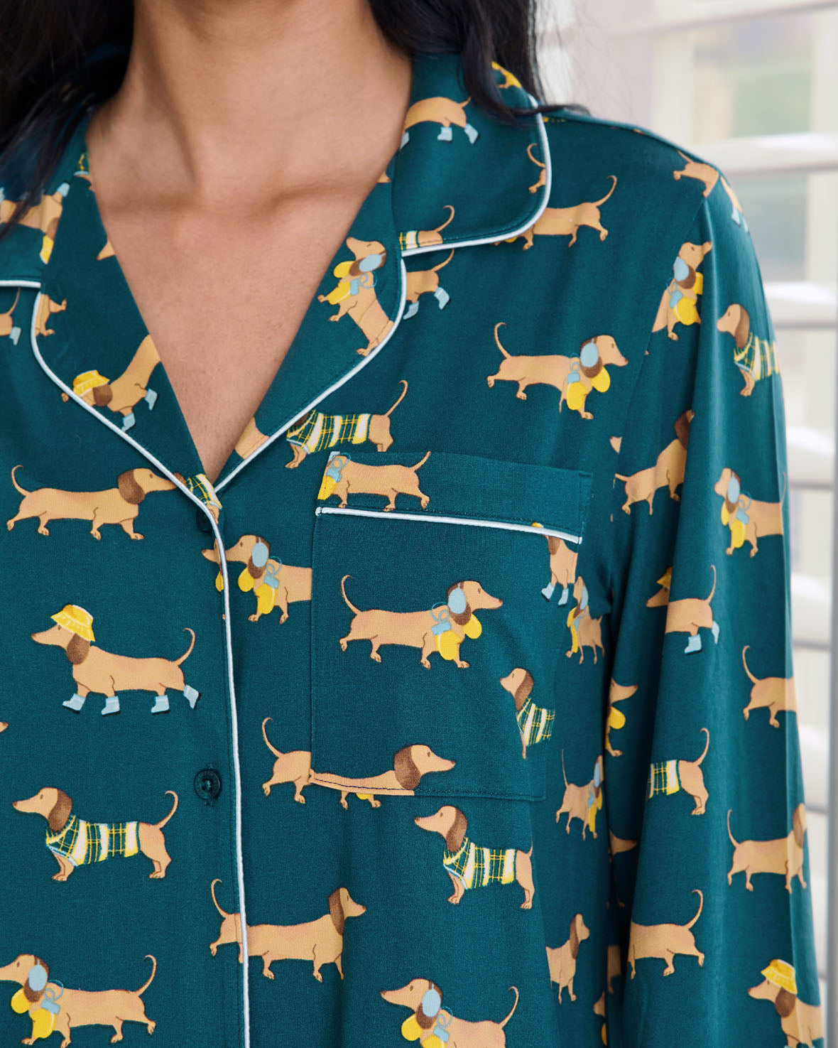 Tall Sausage Dog Stroll Print Long Pyjama Set