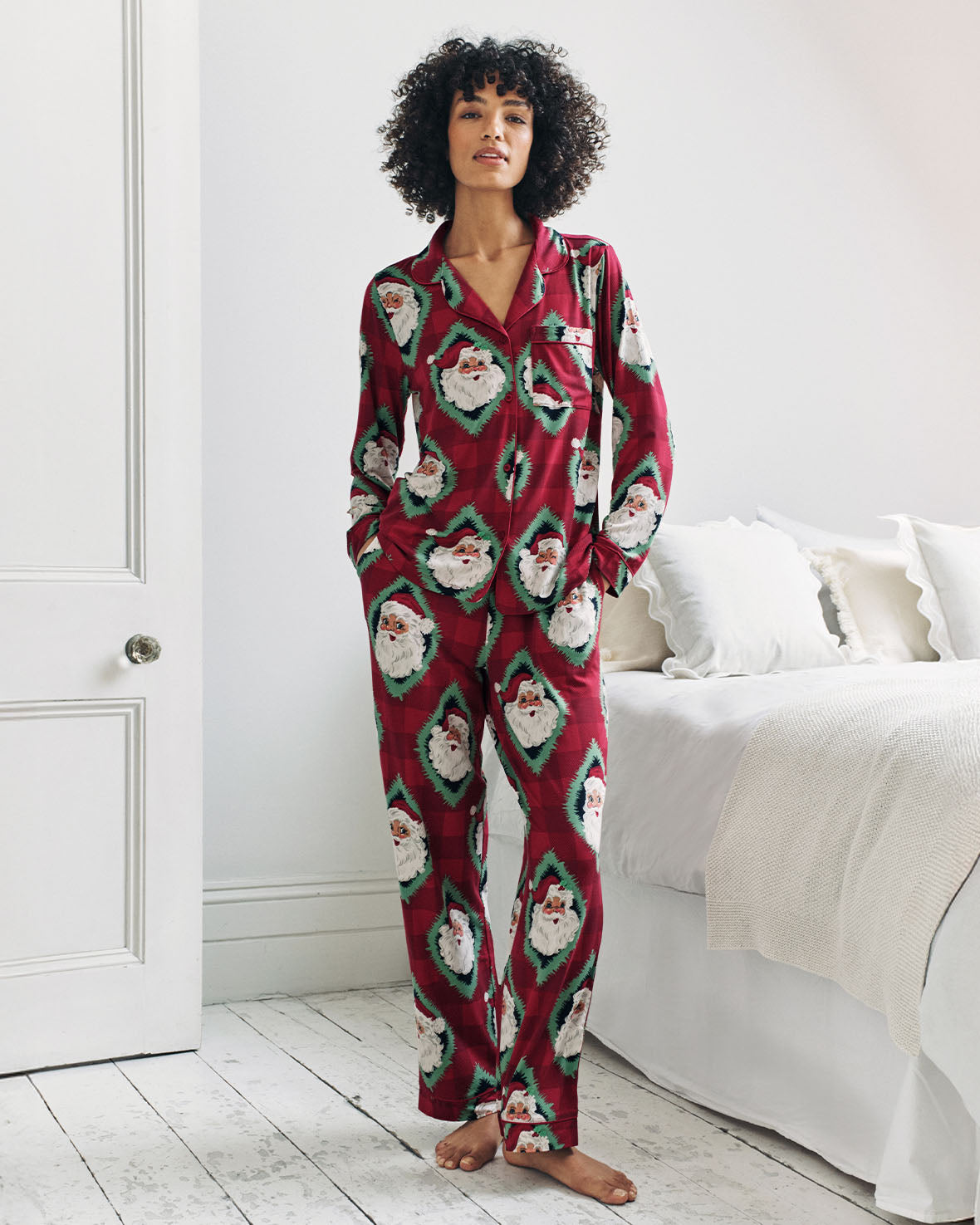 Christmas Jolly Santa Print Long Pyjama Set