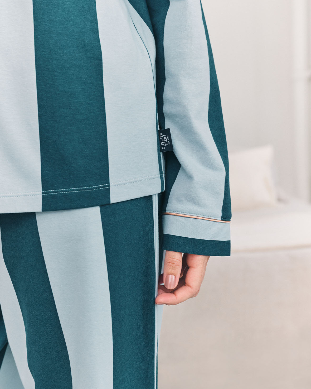 Organic Cotton Stripe Long Pyjama Set - Blue