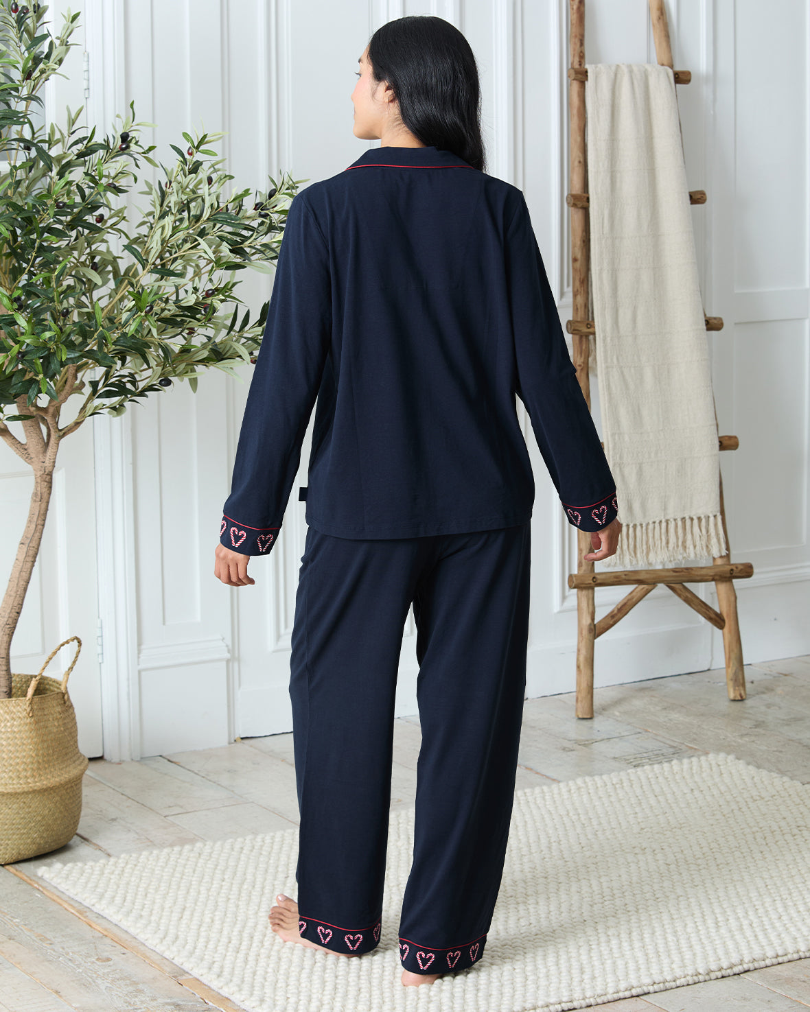 Organic Cotton Embroidered Christmas Candy Cane Heart Pyjama Set