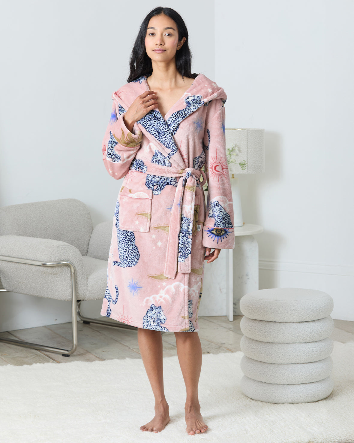 chinese dress ladies Chelsea Peers Celestial Leopard Fleece Dressing Gown, Pink