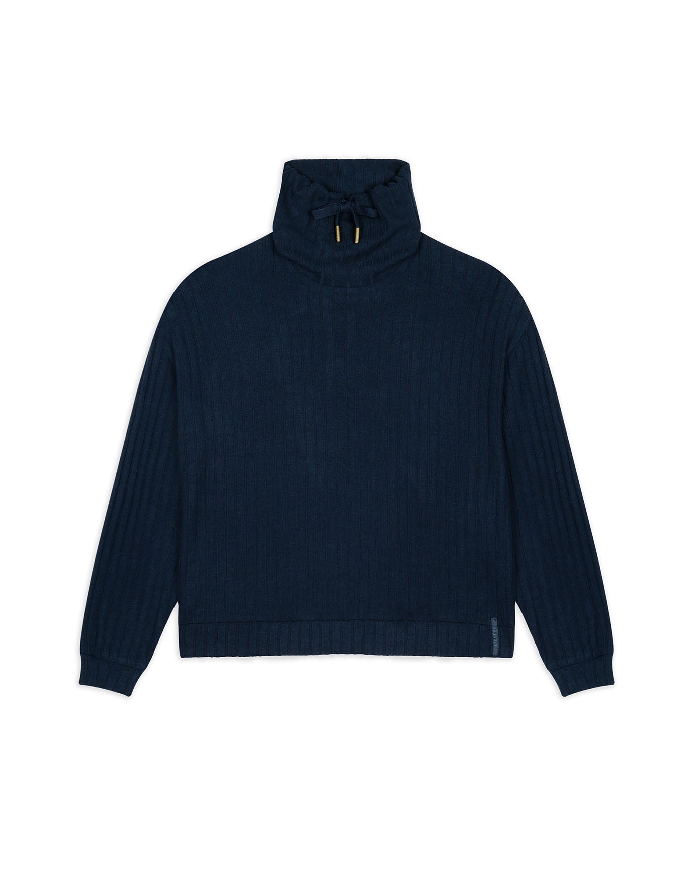 Ribbed Knit High Neck Sweatshirt - Navy
