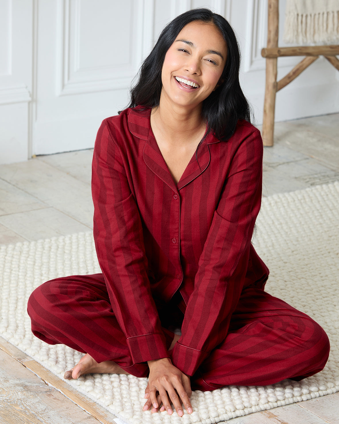 Organic Cotton Stripe Long Pyjama Set - Red