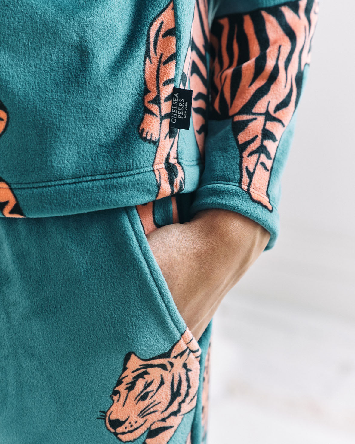 Velour Tiger Print Lounge Crew & Jogger Set