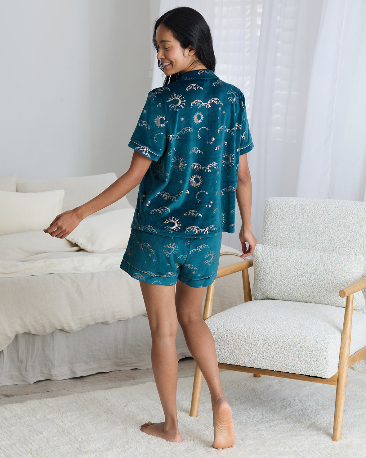 Velour Gold Foil Lunar Skies Short Pyjama Set