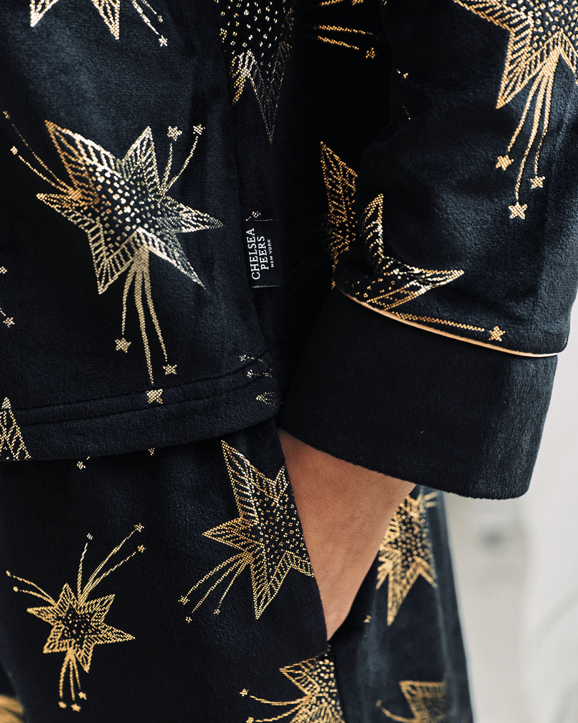 Velour Gold Foil Shooting Stars Long Pyjama Set