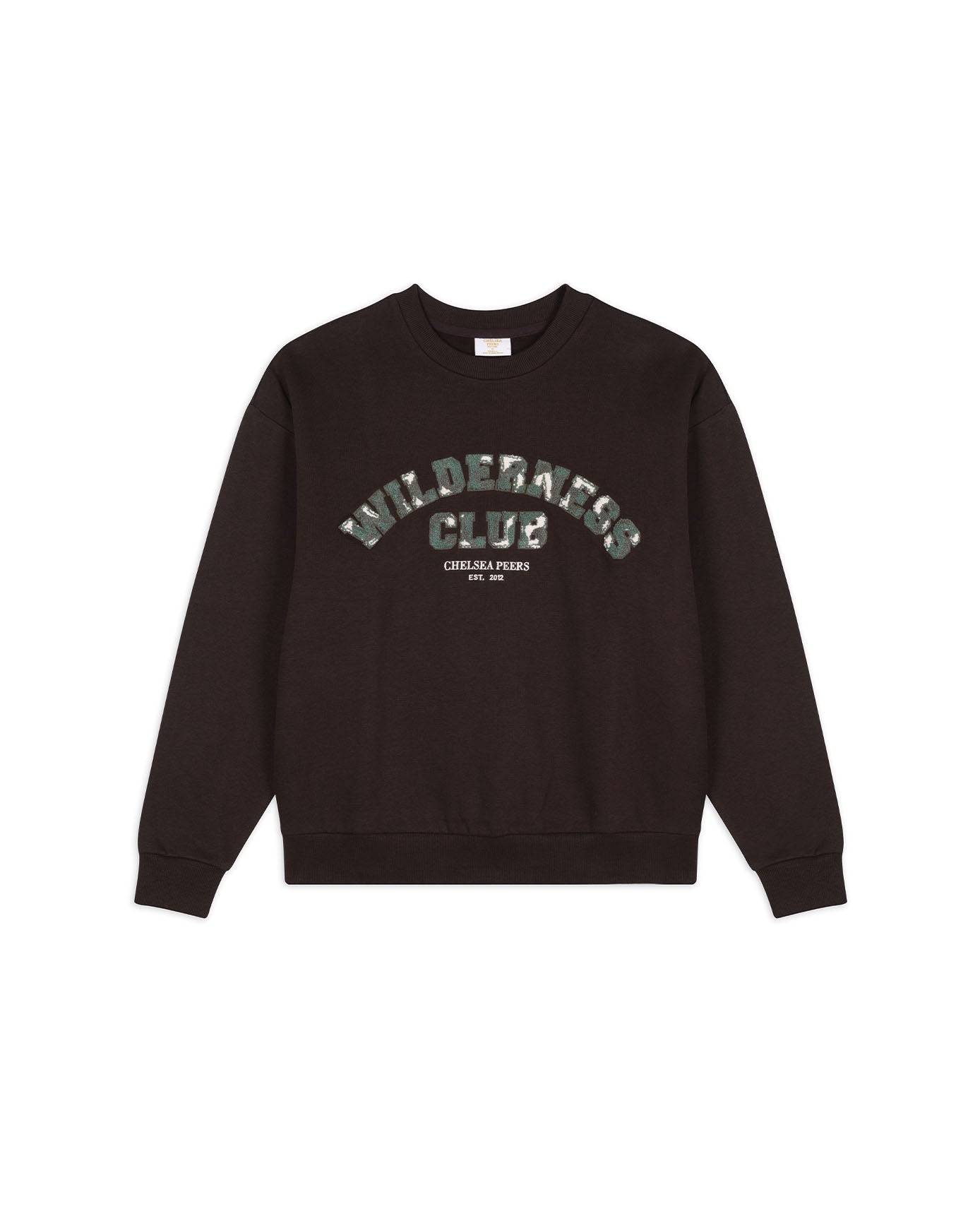 Organic Cotton Varsity Embroidered Wilderness Club Sweatshirt - Brown
