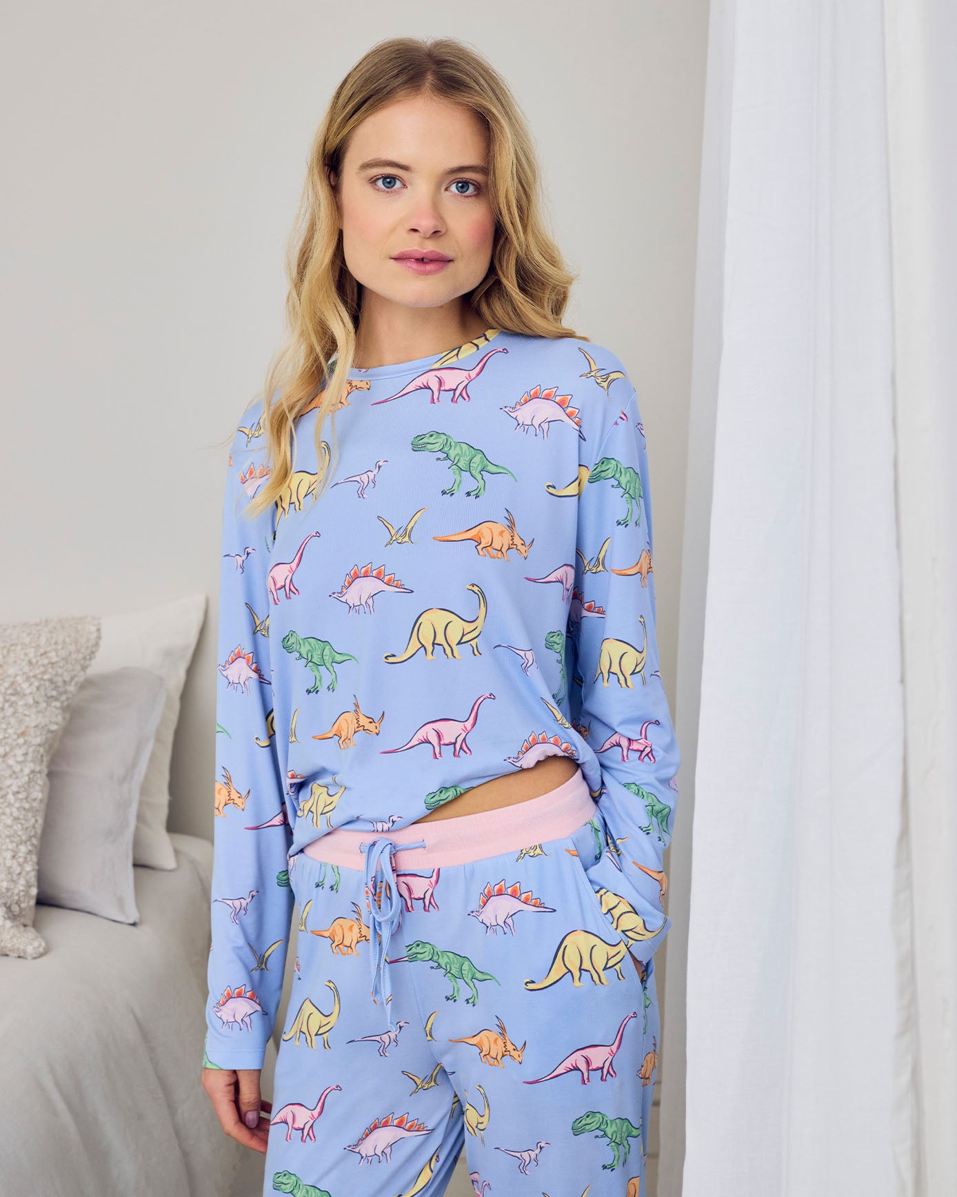 Tall Dinosaur Print Long Pyjama Set - Blue