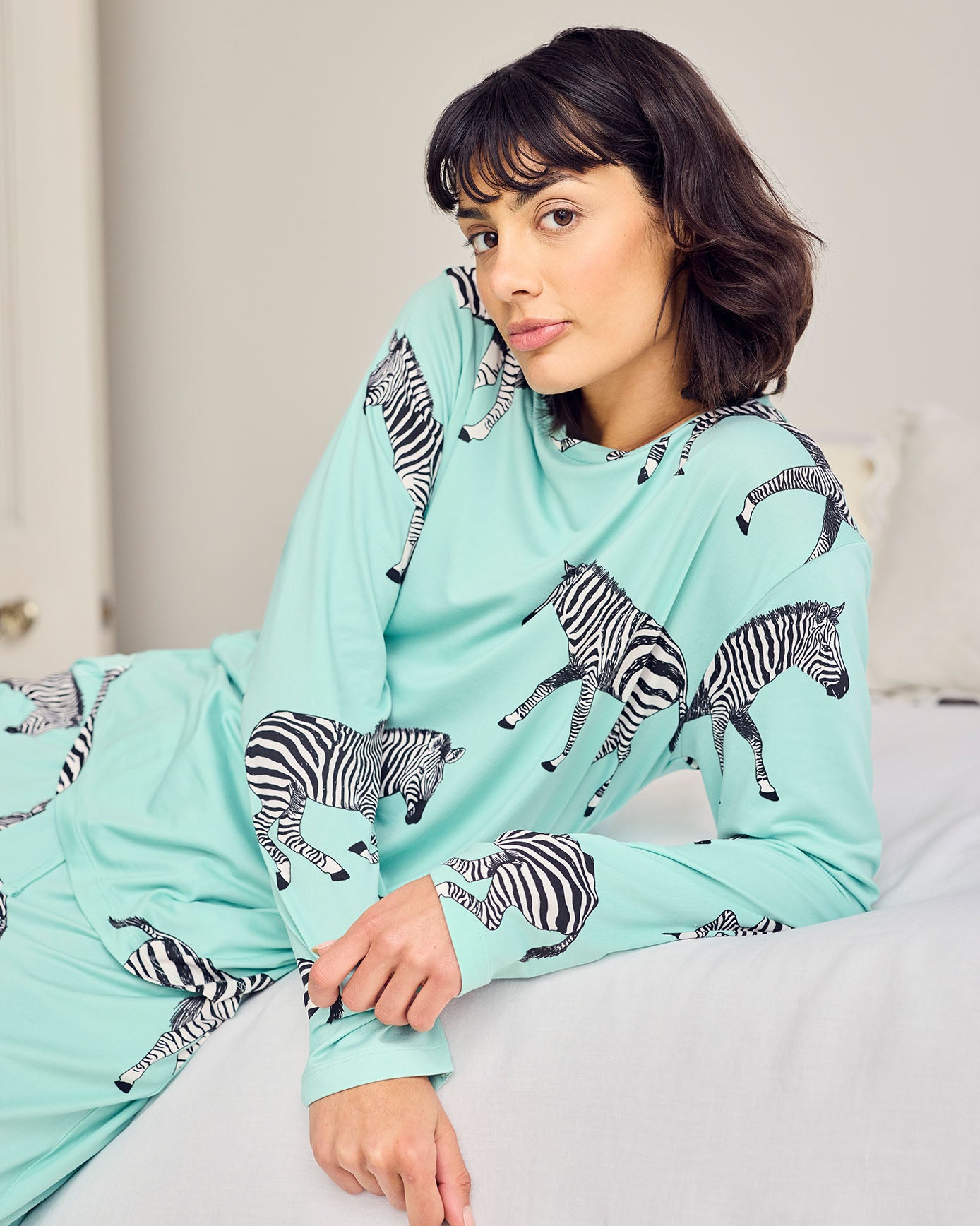 Zebra Print Long Pyjama Set - Pistachio