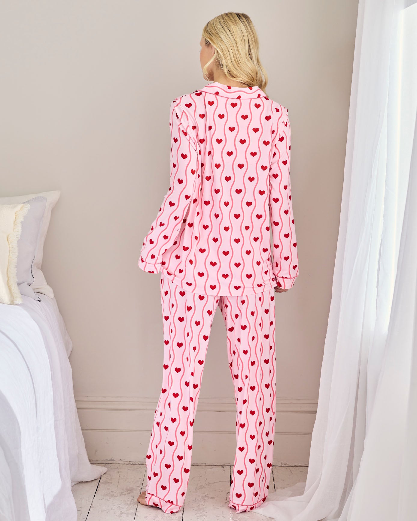 Maternity Wavy Stripe Heart Print Long Pyjama Set