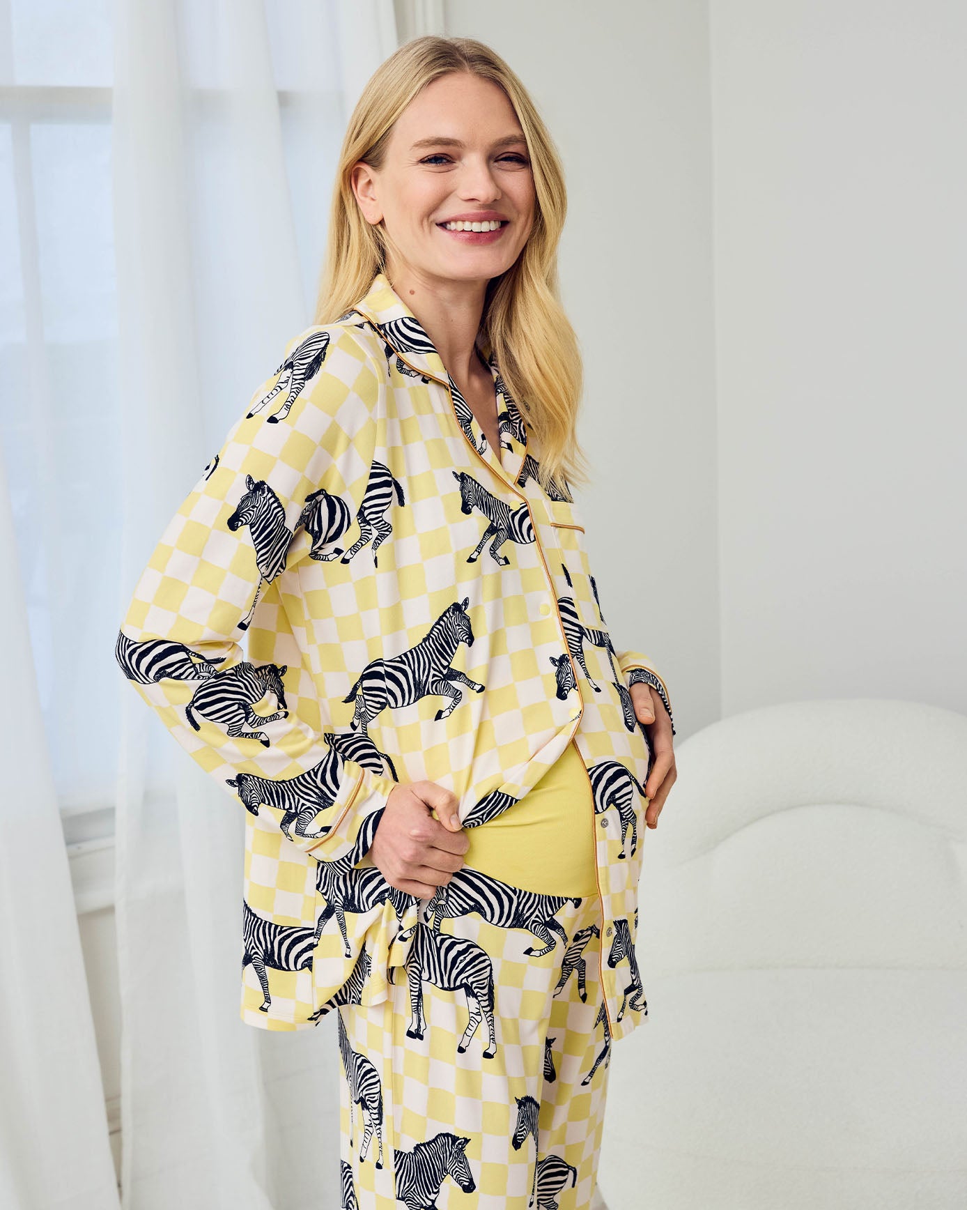 Maternity Zebra Checkerboard Print Long Pyjama Set