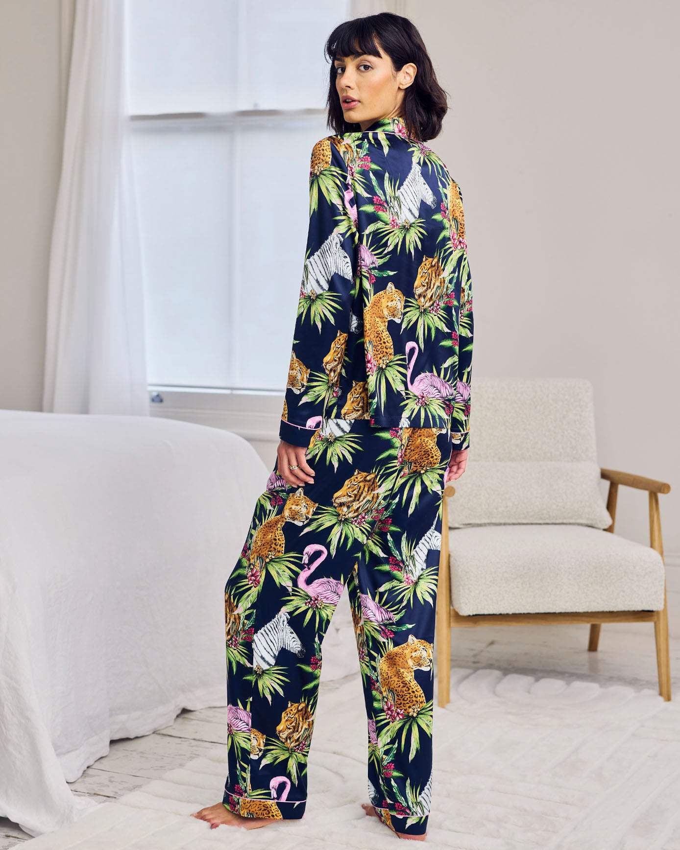 Satin Wild Nights Print Long Pyjama Set