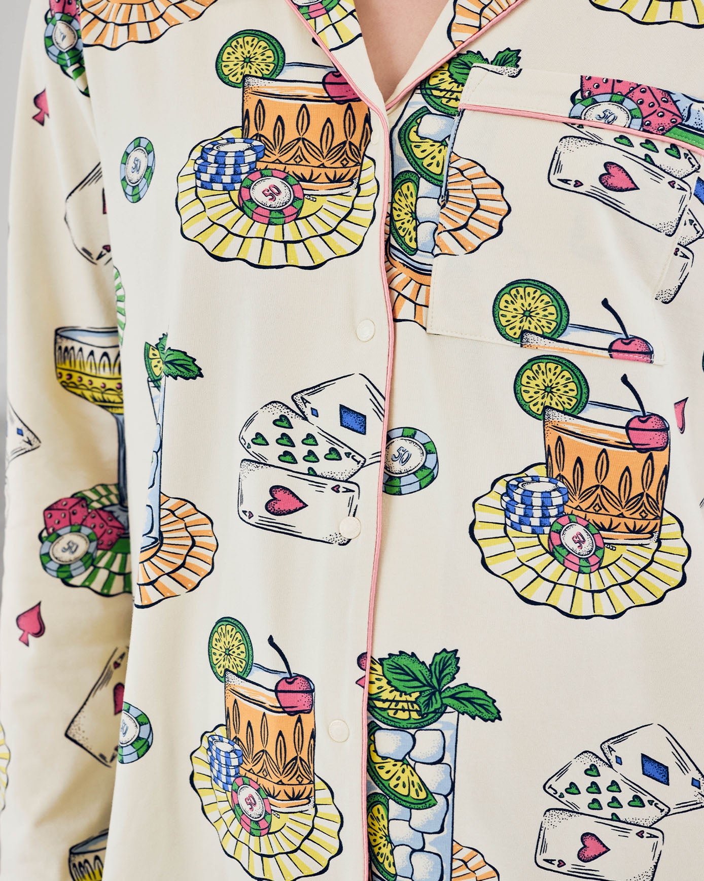 Maternity Organic Cotton Cocktails & Cards Print Long Pyjama Set